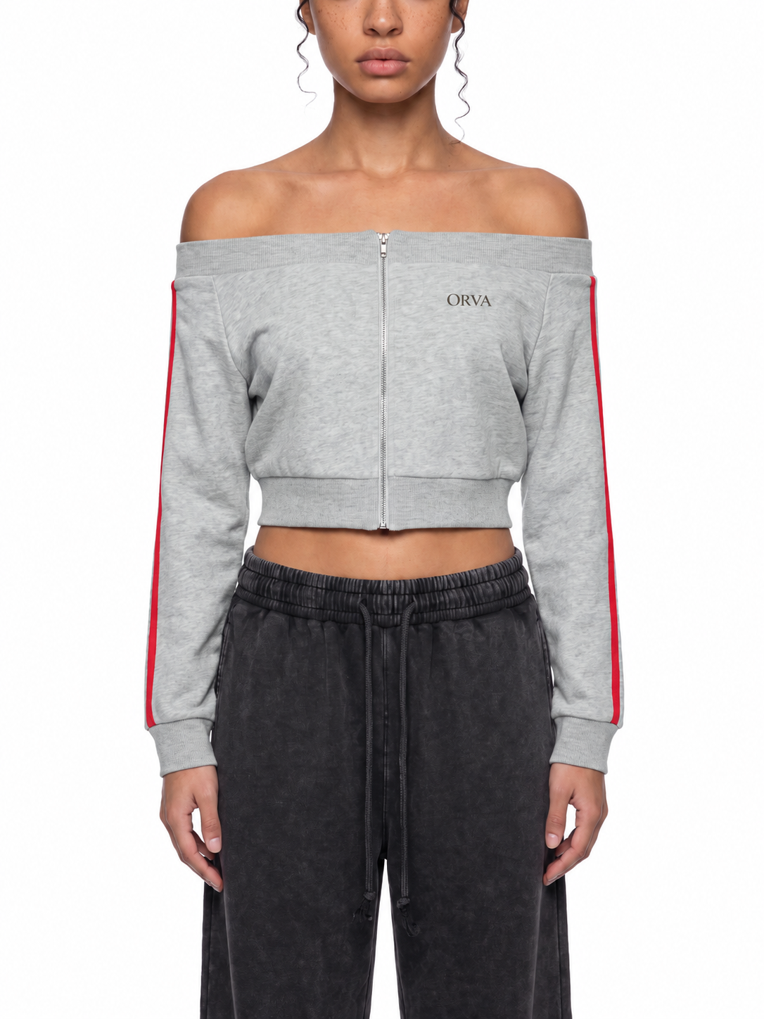 Women's Off-Shoulder Full Zip Hoodie
