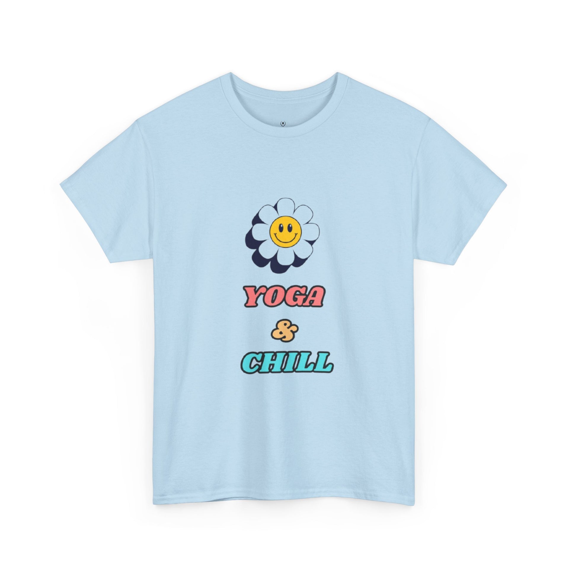 Yoga & Chill T‑Shirt — Smiley Daisy Graphic Tee for Yoga Lovers