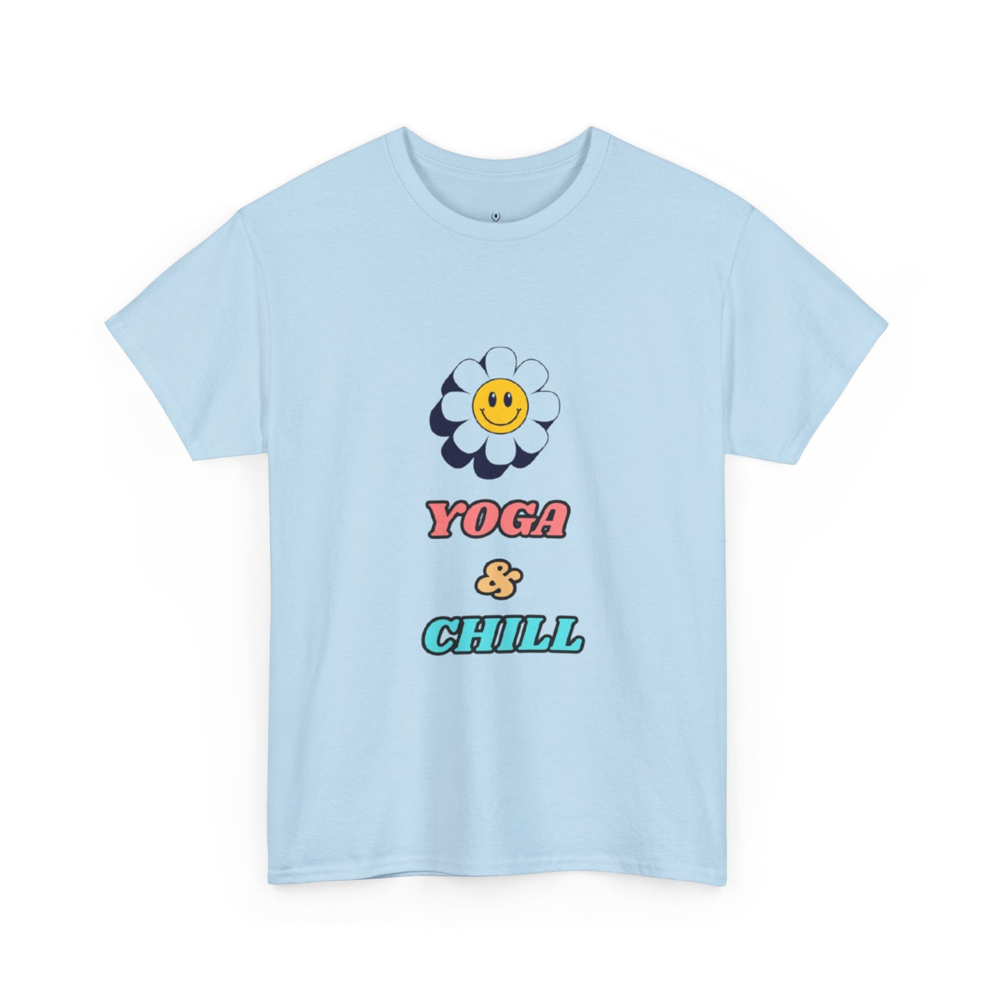 Yoga & Chill T‑Shirt — Smiley Daisy Graphic Tee for Yoga Lovers