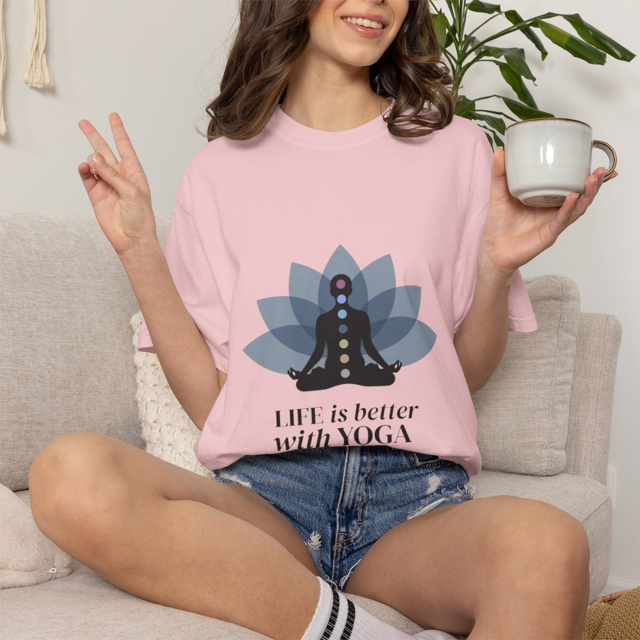 Yoga Chakra T‑Shirt — "Life Is Better With Yoga" Meditation Lotus Tee