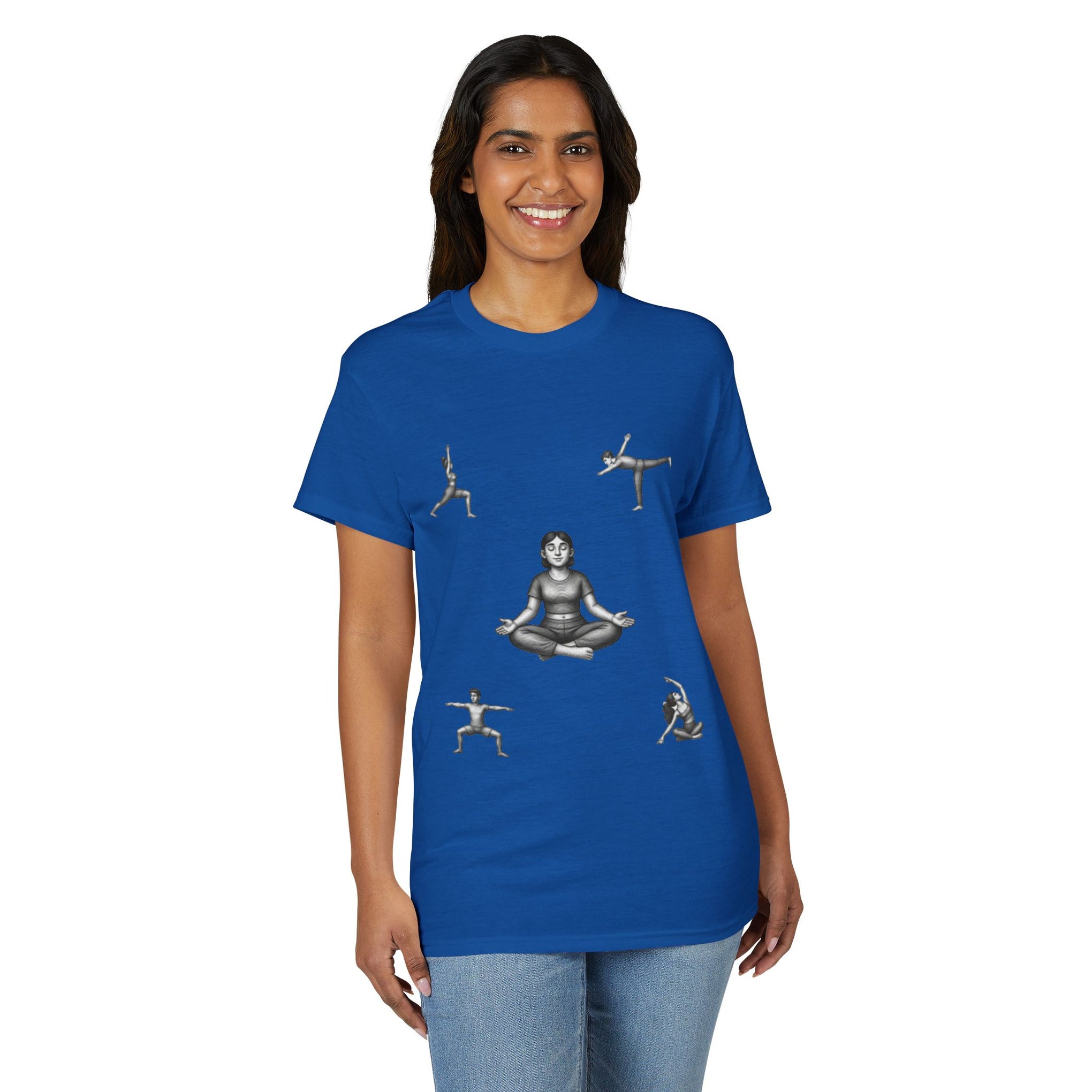 Yoga Poses T-Shirt — Meditating Figure with Asanas Graphic Tee