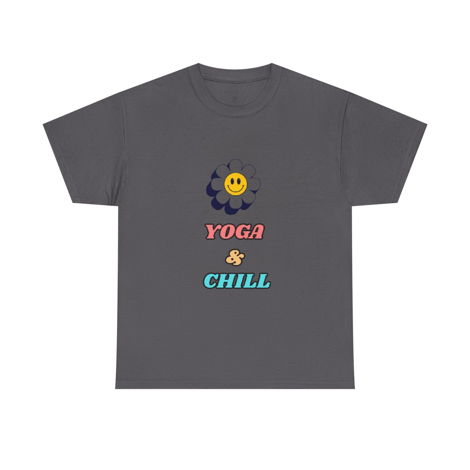 Yoga & Chill T‑Shirt — Smiley Daisy Graphic Tee for Yoga Lovers