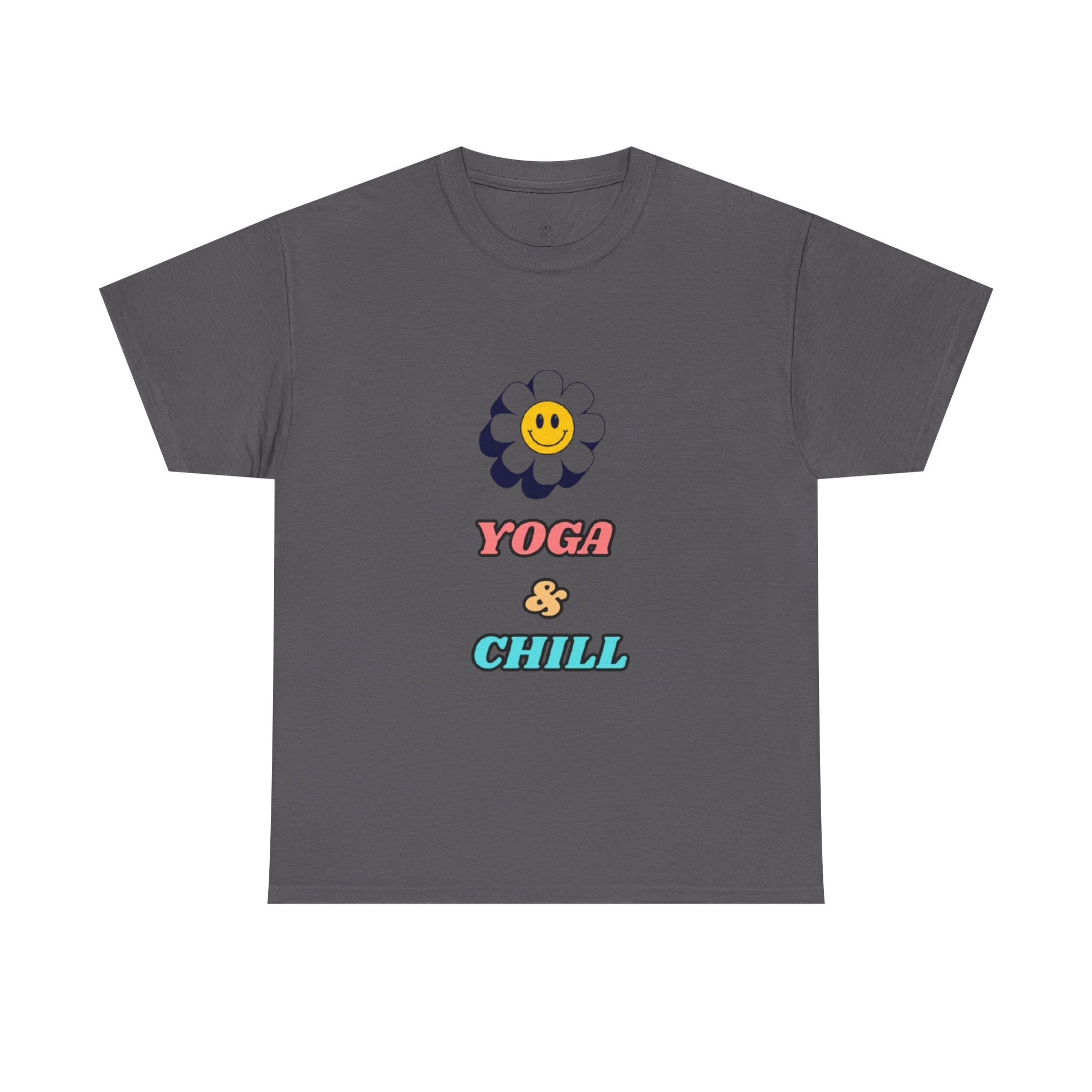 Yoga & Chill T‑Shirt — Smiley Daisy Graphic Tee for Yoga Lovers