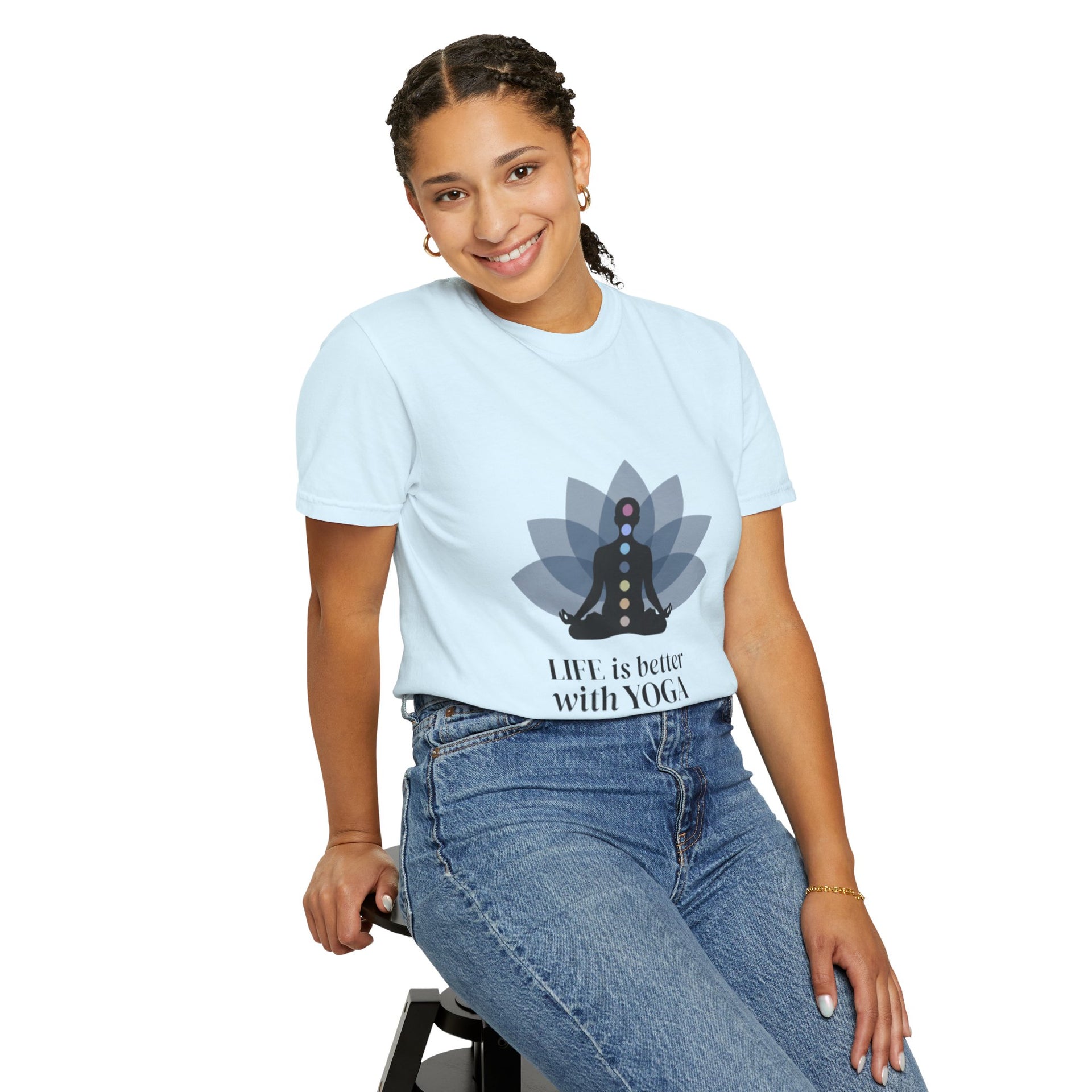 Yoga Chakra T‑Shirt — "Life Is Better With Yoga" Meditation Lotus Tee