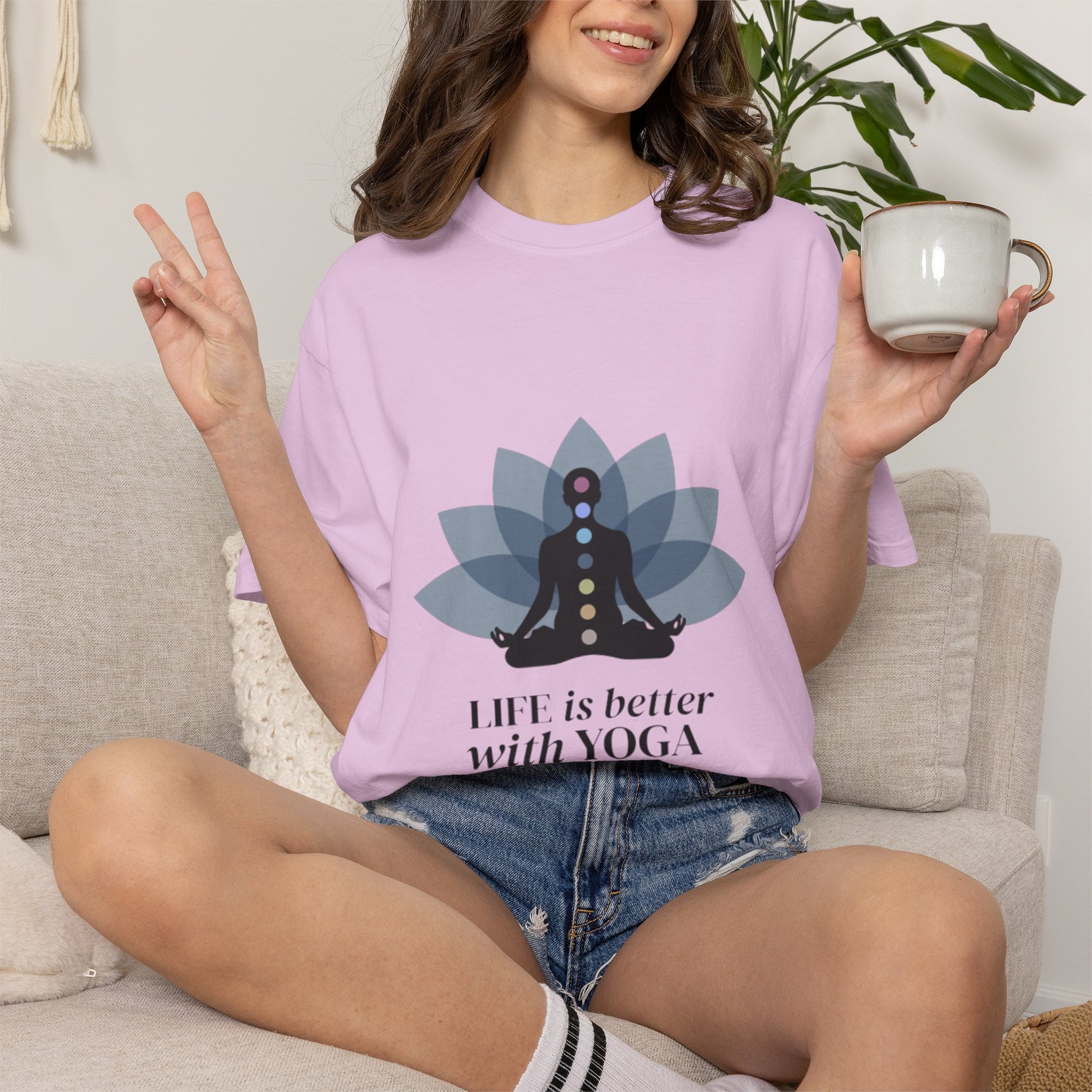 Yoga Chakra T‑Shirt — "Life Is Better With Yoga" Meditation Lotus Tee