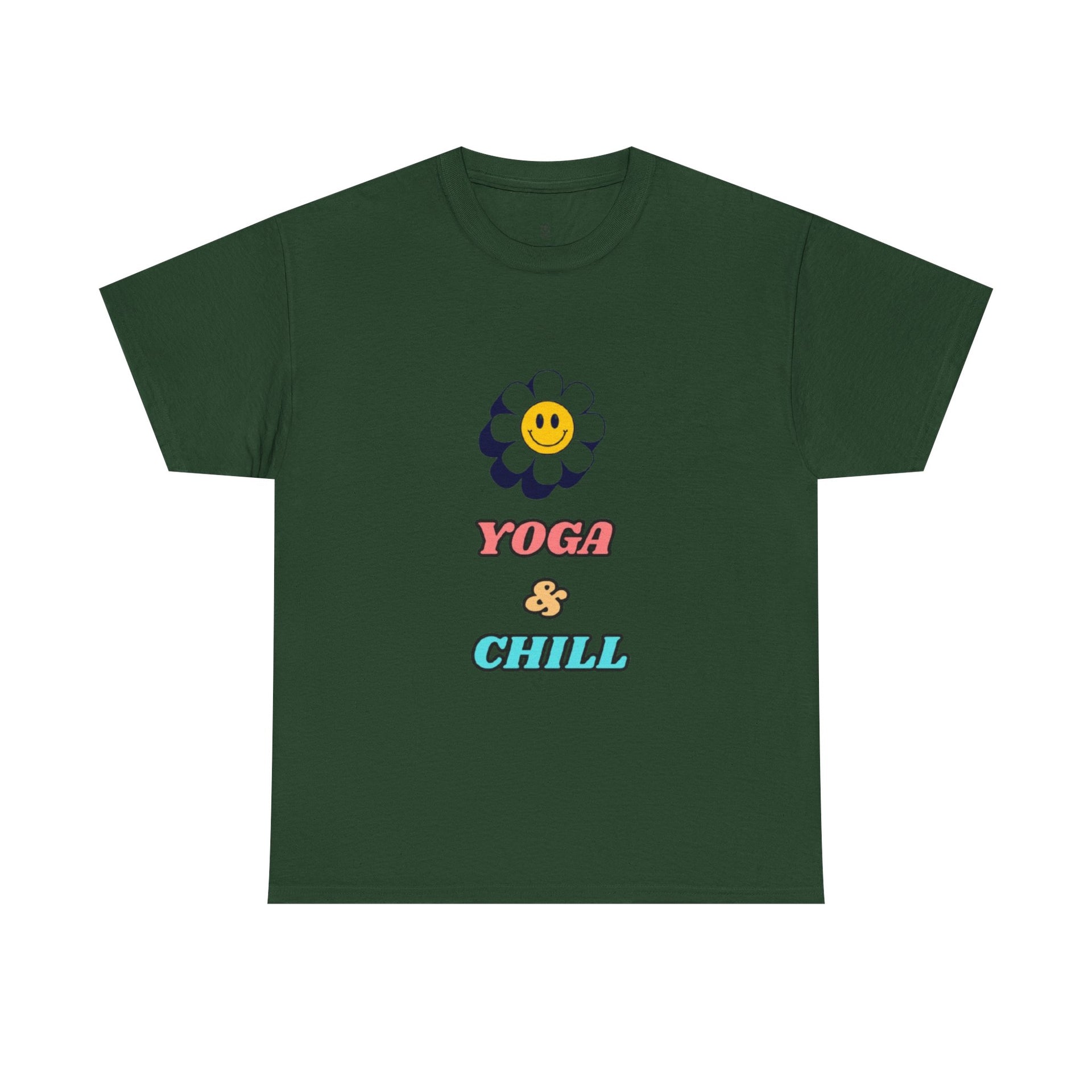 Yoga & Chill T‑Shirt — Smiley Daisy Graphic Tee for Yoga Lovers