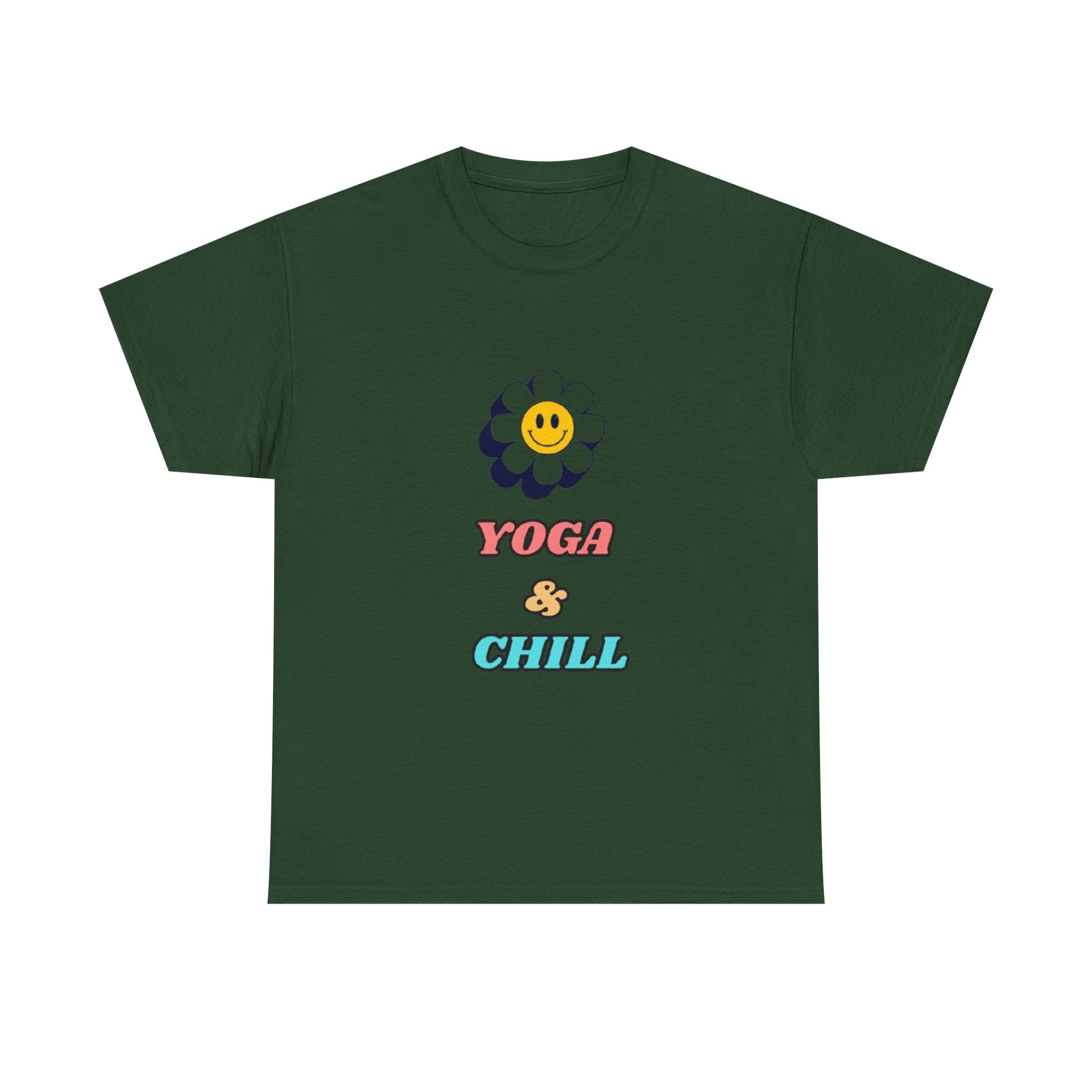 Yoga & Chill T‑Shirt — Smiley Daisy Graphic Tee for Yoga Lovers