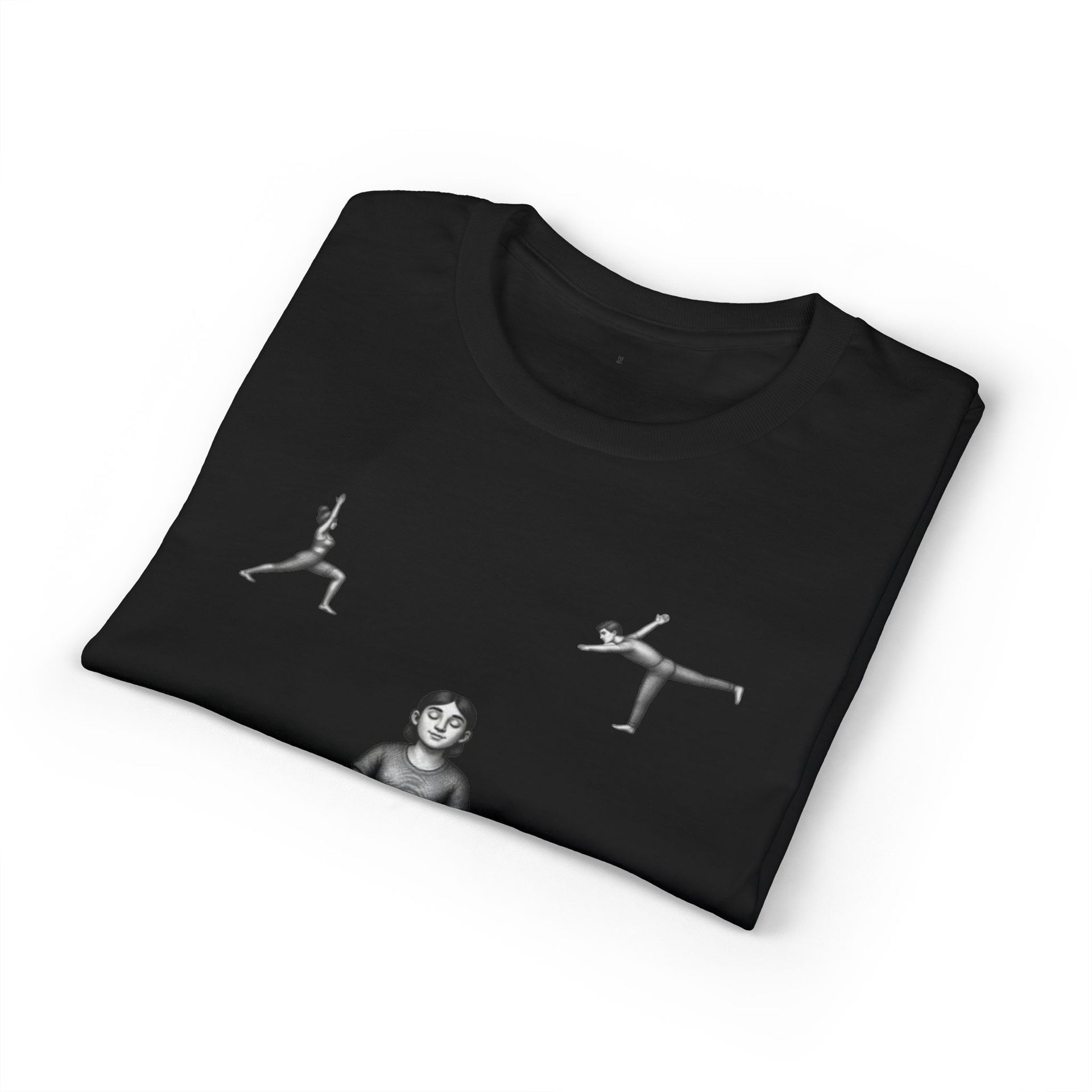 Yoga Poses T-Shirt — Meditating Figure with Asanas Graphic Tee