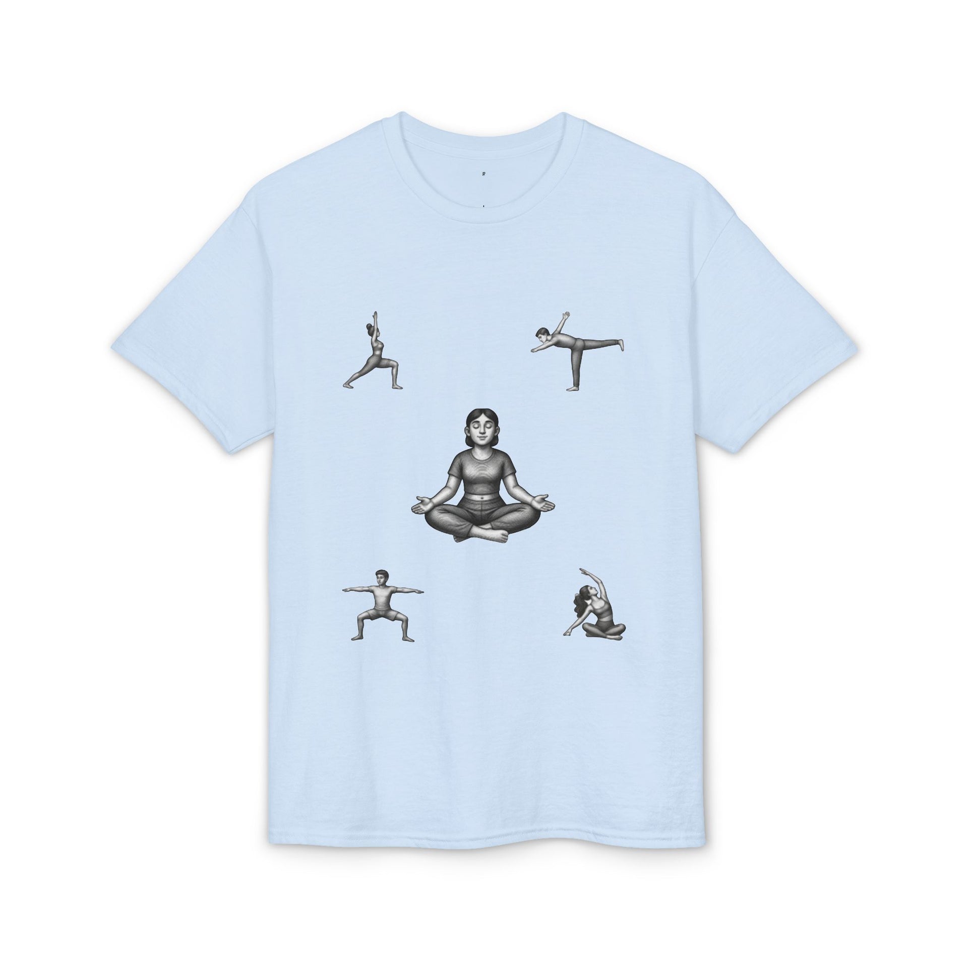Yoga Poses T-Shirt — Meditating Figure with Asanas Graphic Tee