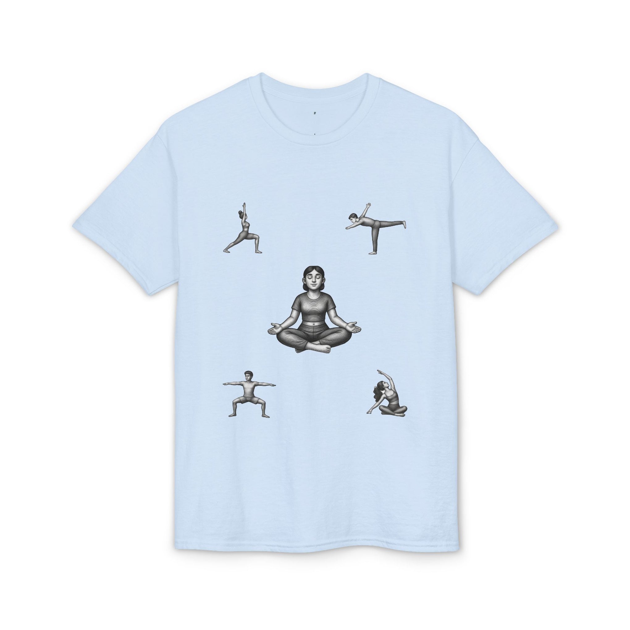 Yoga Poses T-Shirt — Meditating Figure with Asanas Graphic Tee