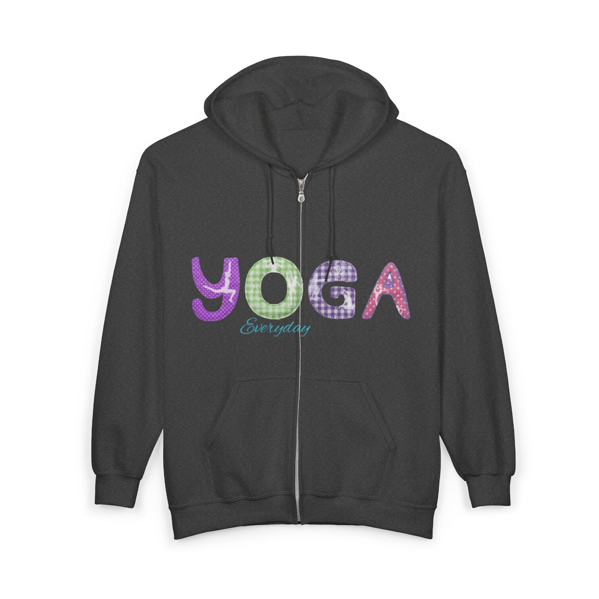 Yoga Everyday Zip Hoodie — Colorful Plaid Lettering Yoga Sweatshirt