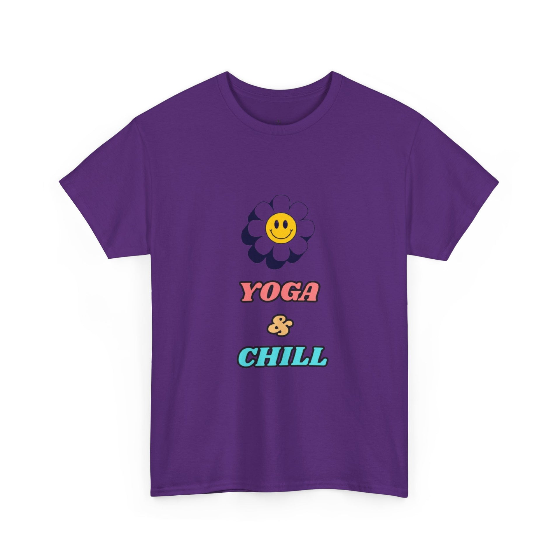 Yoga & Chill T‑Shirt — Smiley Daisy Graphic Tee for Yoga Lovers