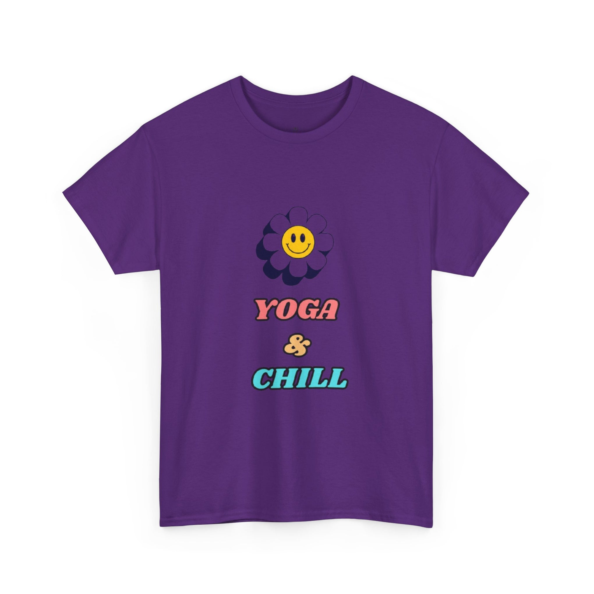 Yoga & Chill T‑Shirt — Smiley Daisy Graphic Tee for Yoga Lovers