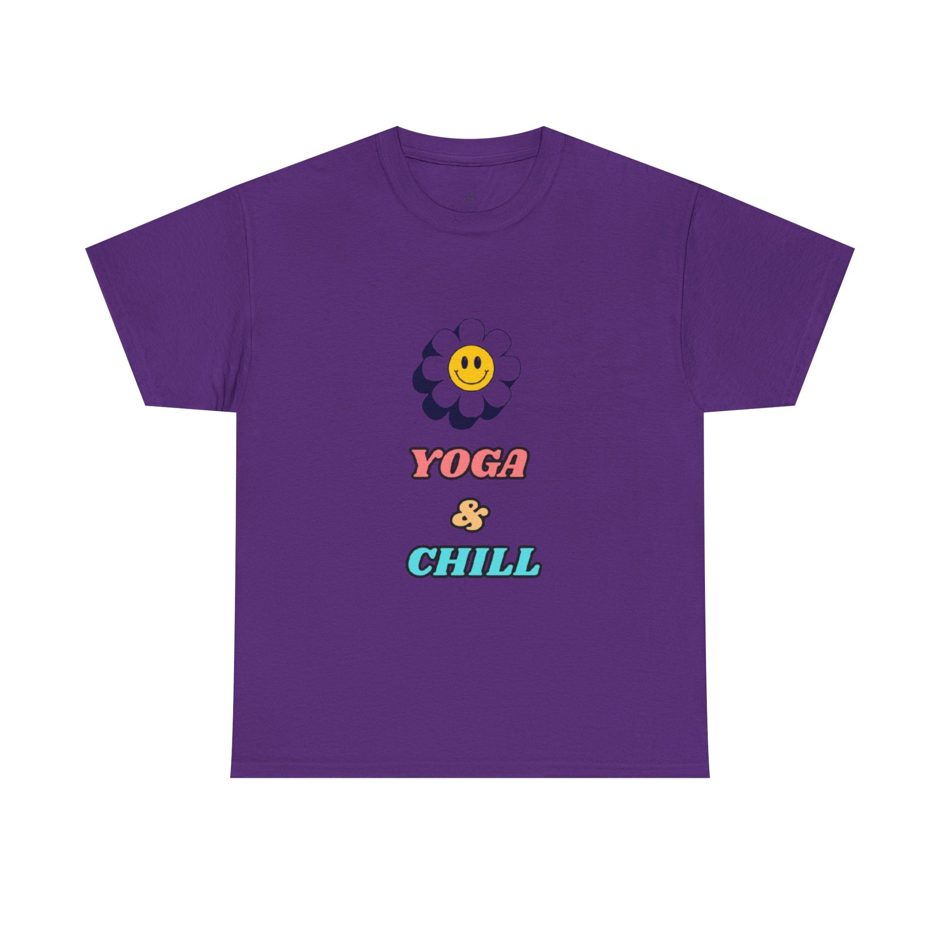 Yoga & Chill T‑Shirt — Smiley Daisy Graphic Tee for Yoga Lovers