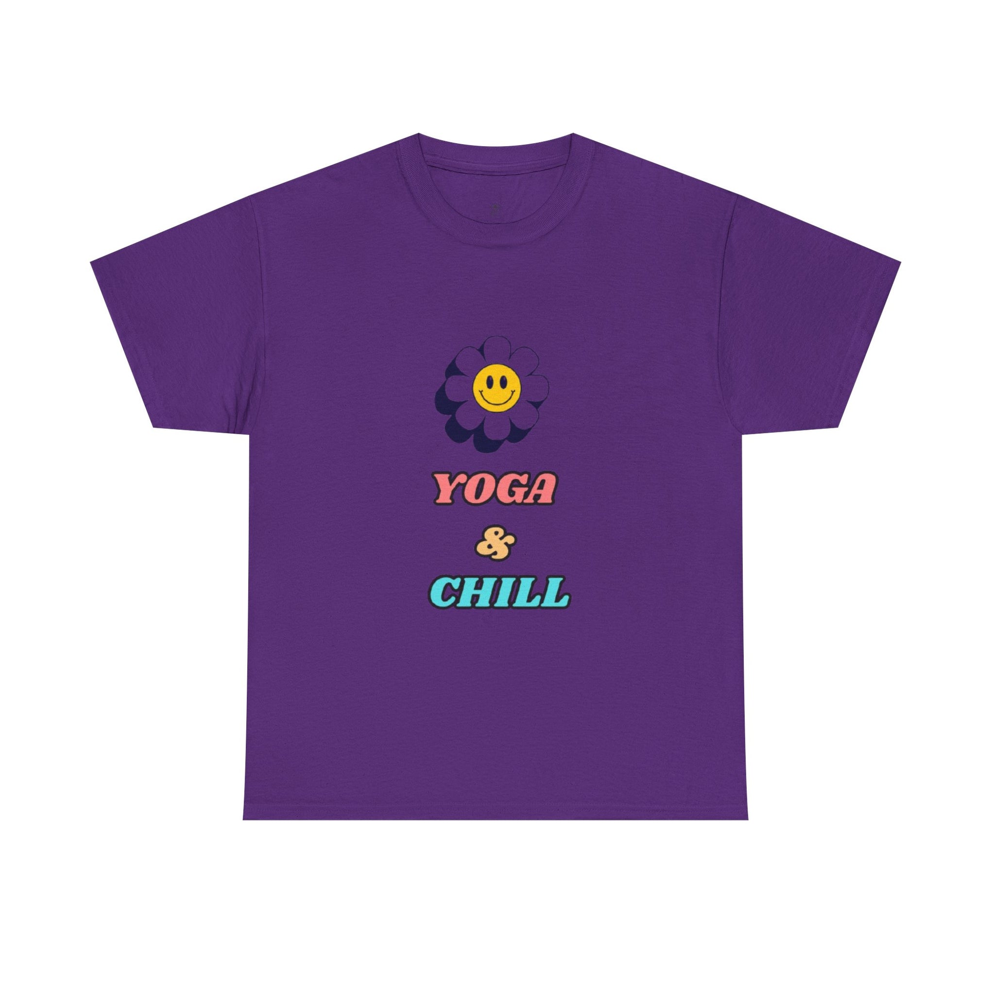 Yoga & Chill T‑Shirt — Smiley Daisy Graphic Tee for Yoga Lovers