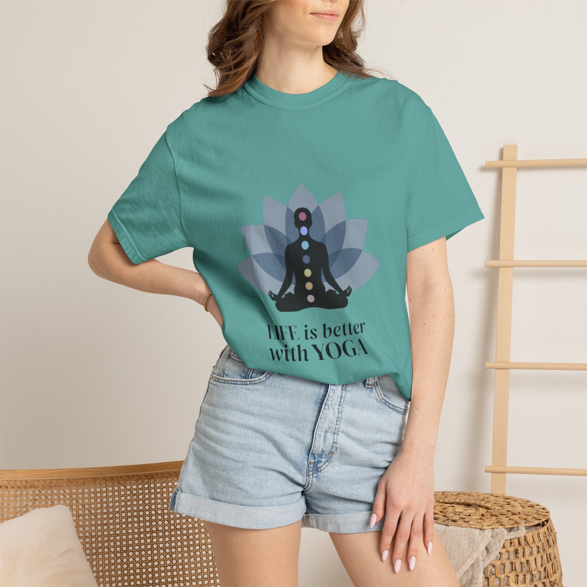Yoga Chakra T‑Shirt — "Life Is Better With Yoga" Meditation Lotus Tee