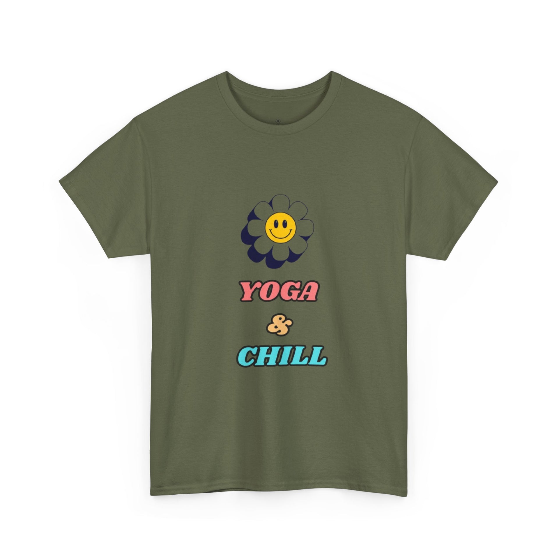 Yoga & Chill T‑Shirt — Smiley Daisy Graphic Tee for Yoga Lovers