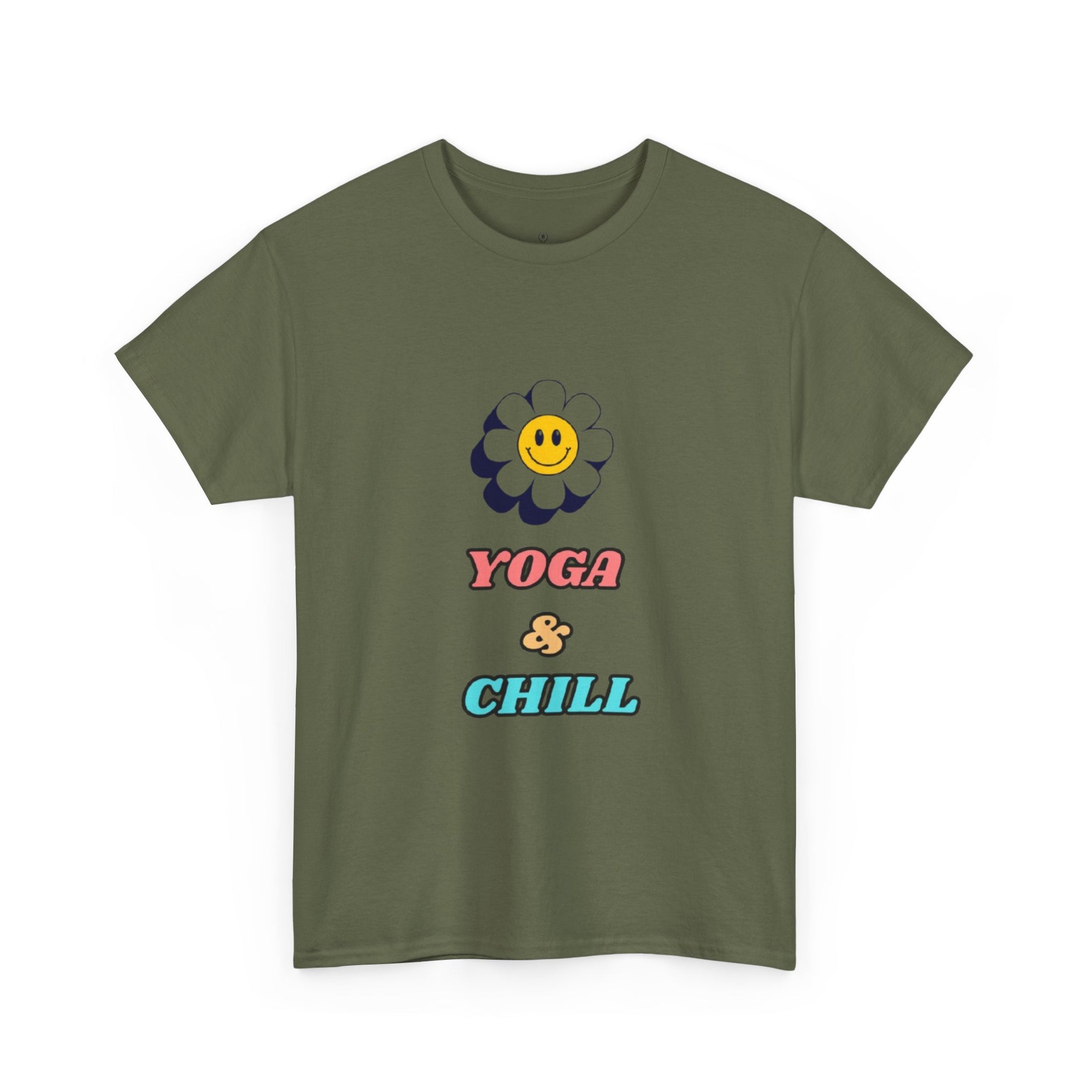 Yoga & Chill T‑Shirt — Smiley Daisy Graphic Tee for Yoga Lovers