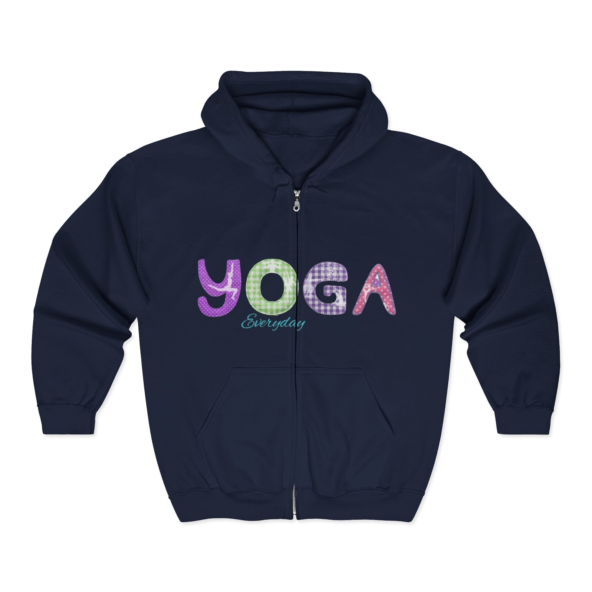 Yoga Everyday Zip Hoodie — Colorful Plaid Lettering Yoga Sweatshirt