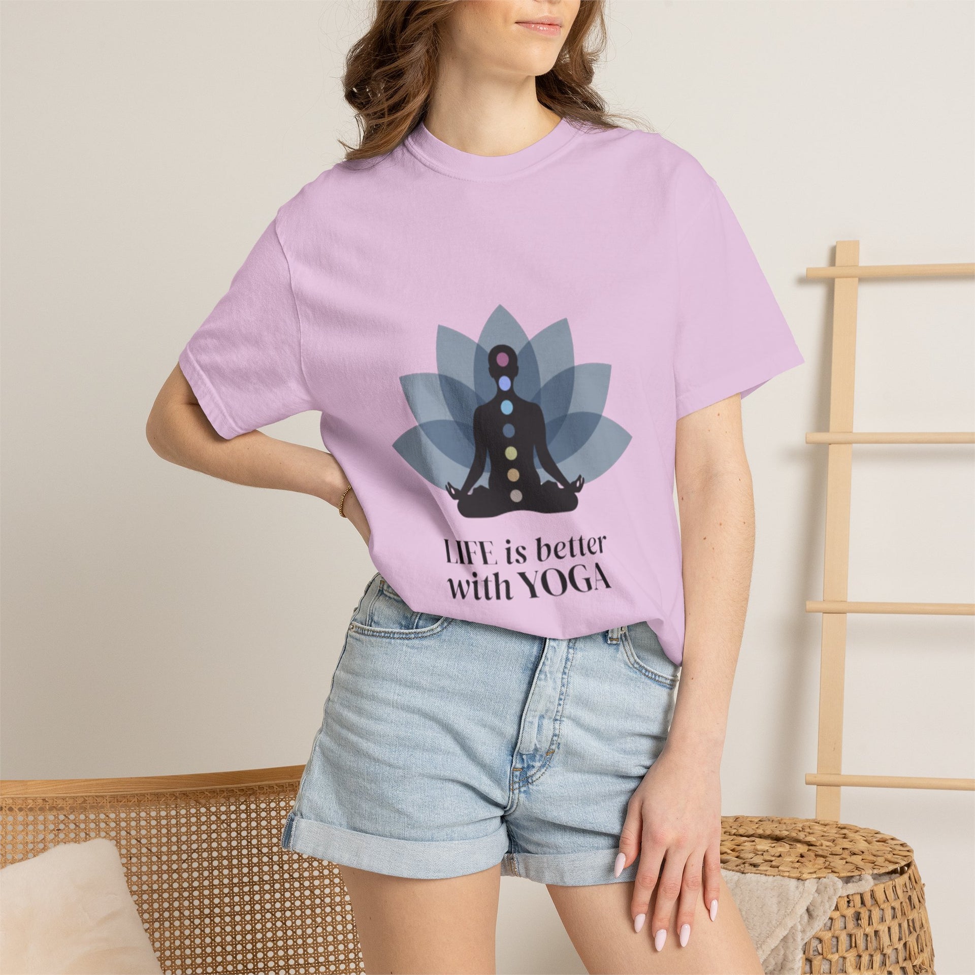 Yoga Chakra T‑Shirt — "Life Is Better With Yoga" Meditation Lotus Tee