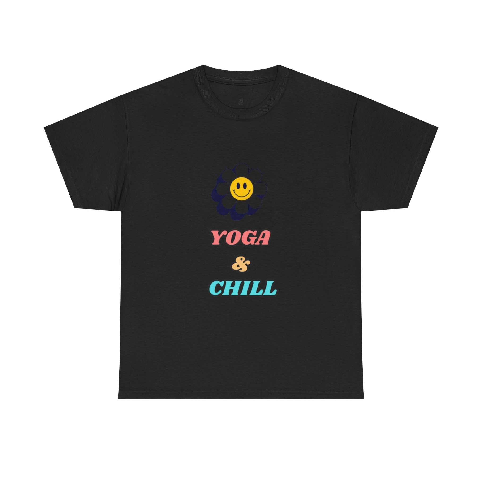 Yoga & Chill T‑Shirt — Smiley Daisy Graphic Tee for Yoga Lovers
