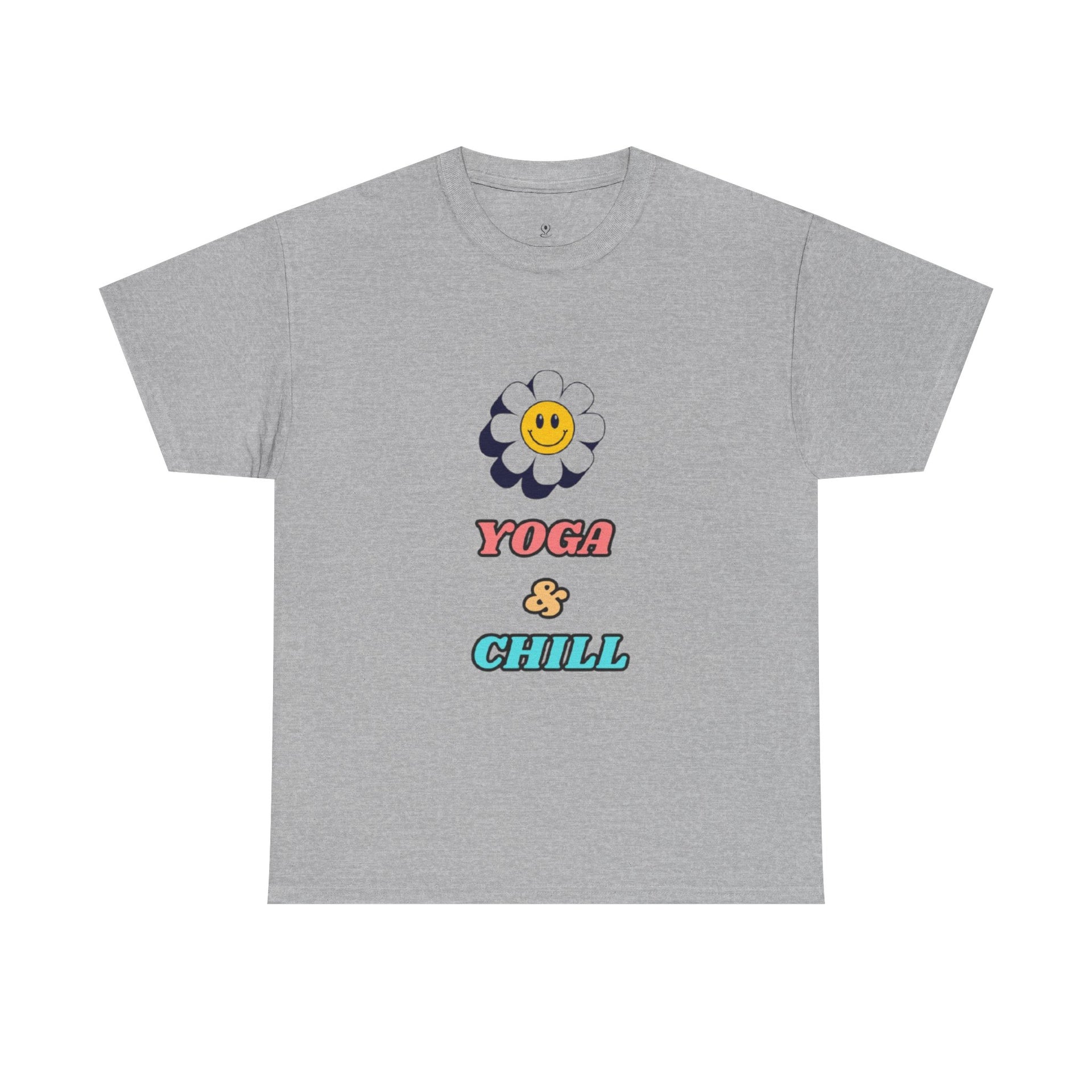Yoga & Chill T‑Shirt — Smiley Daisy Graphic Tee for Yoga Lovers