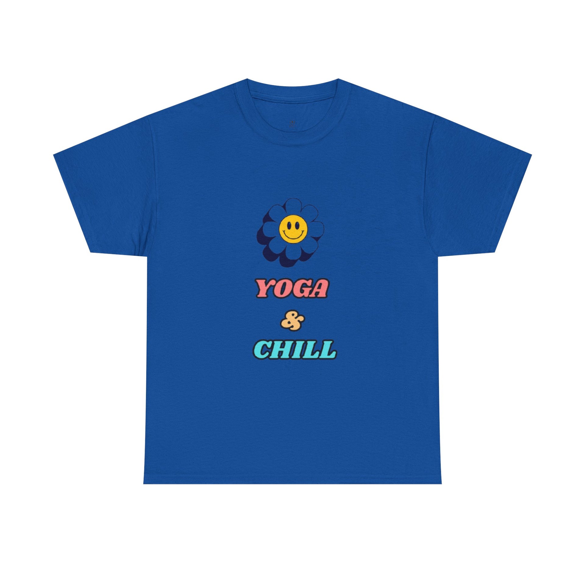 Yoga & Chill T‑Shirt — Smiley Daisy Graphic Tee for Yoga Lovers