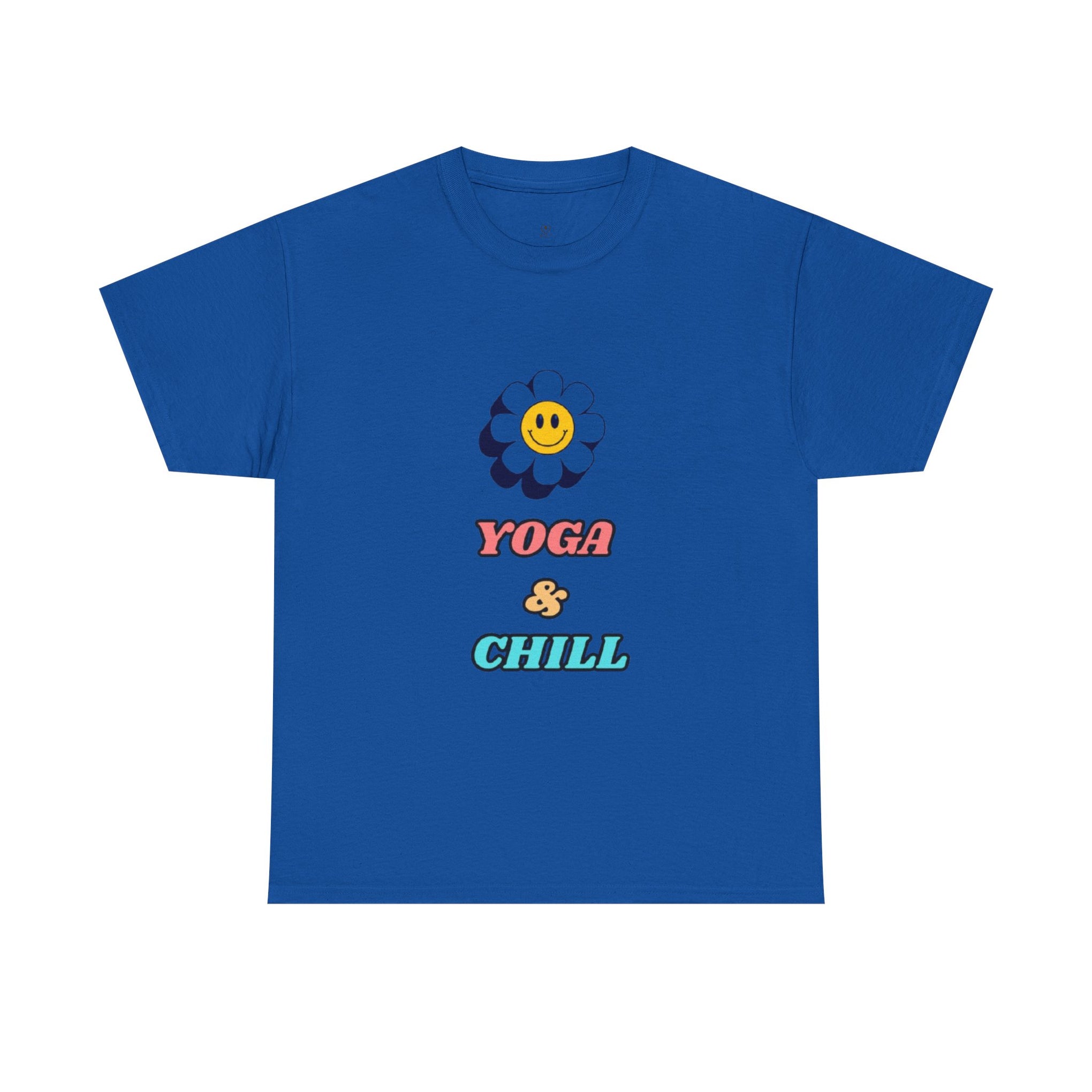 Yoga & Chill T‑Shirt — Smiley Daisy Graphic Tee for Yoga Lovers