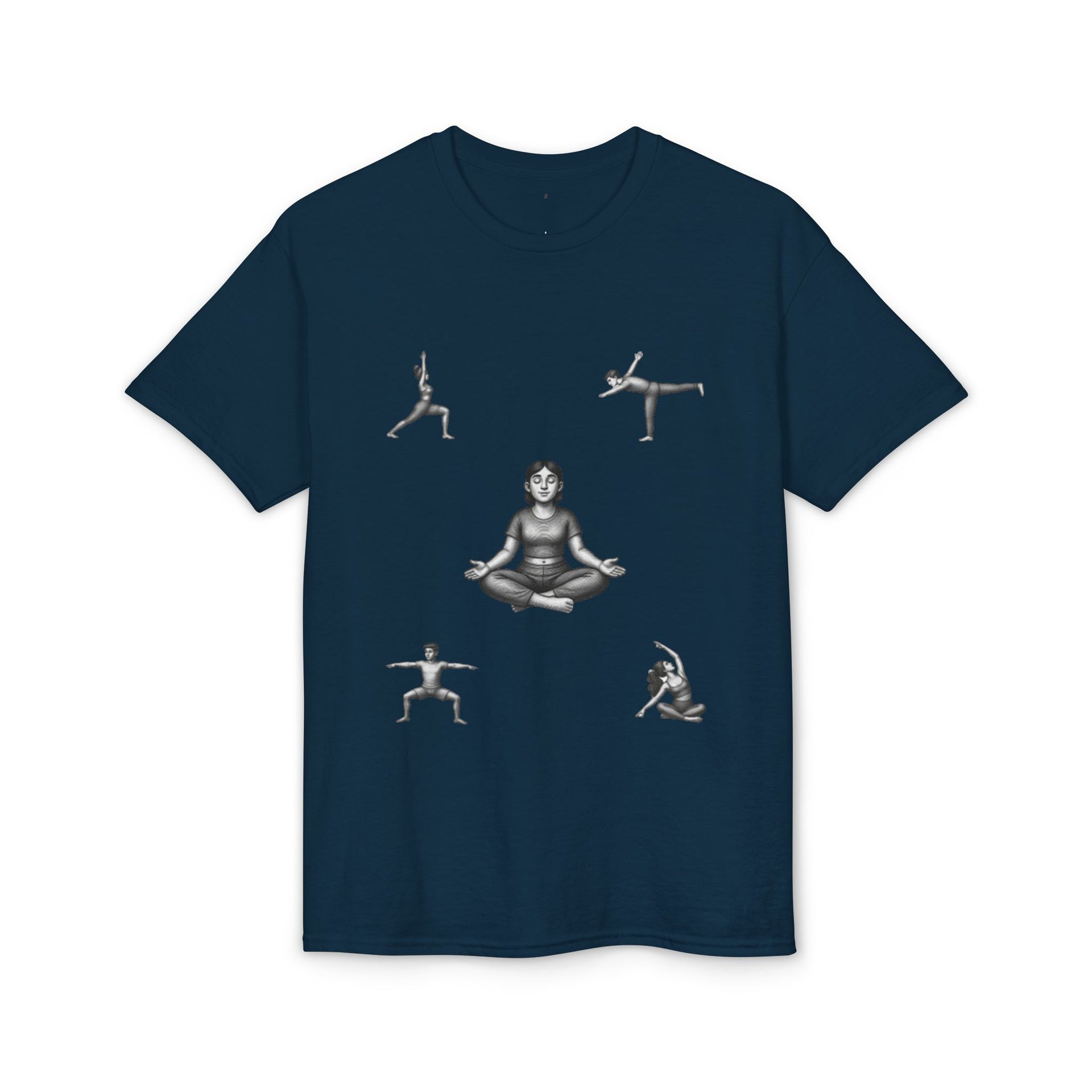 Yoga Poses T-Shirt — Meditating Figure with Asanas Graphic Tee