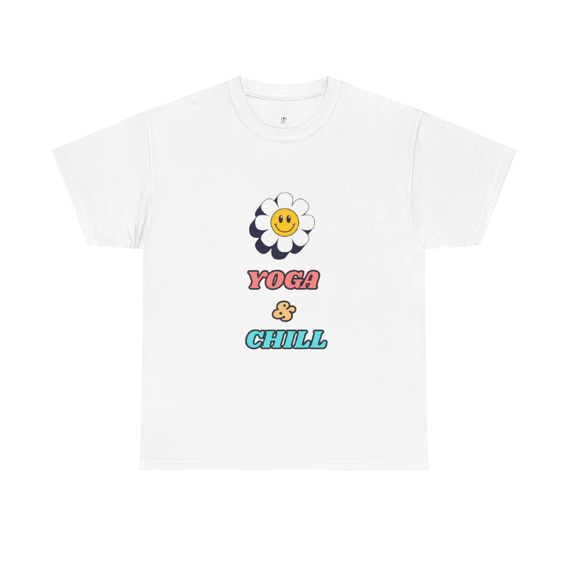 Yoga & Chill T‑Shirt — Smiley Daisy Graphic Tee for Yoga Lovers