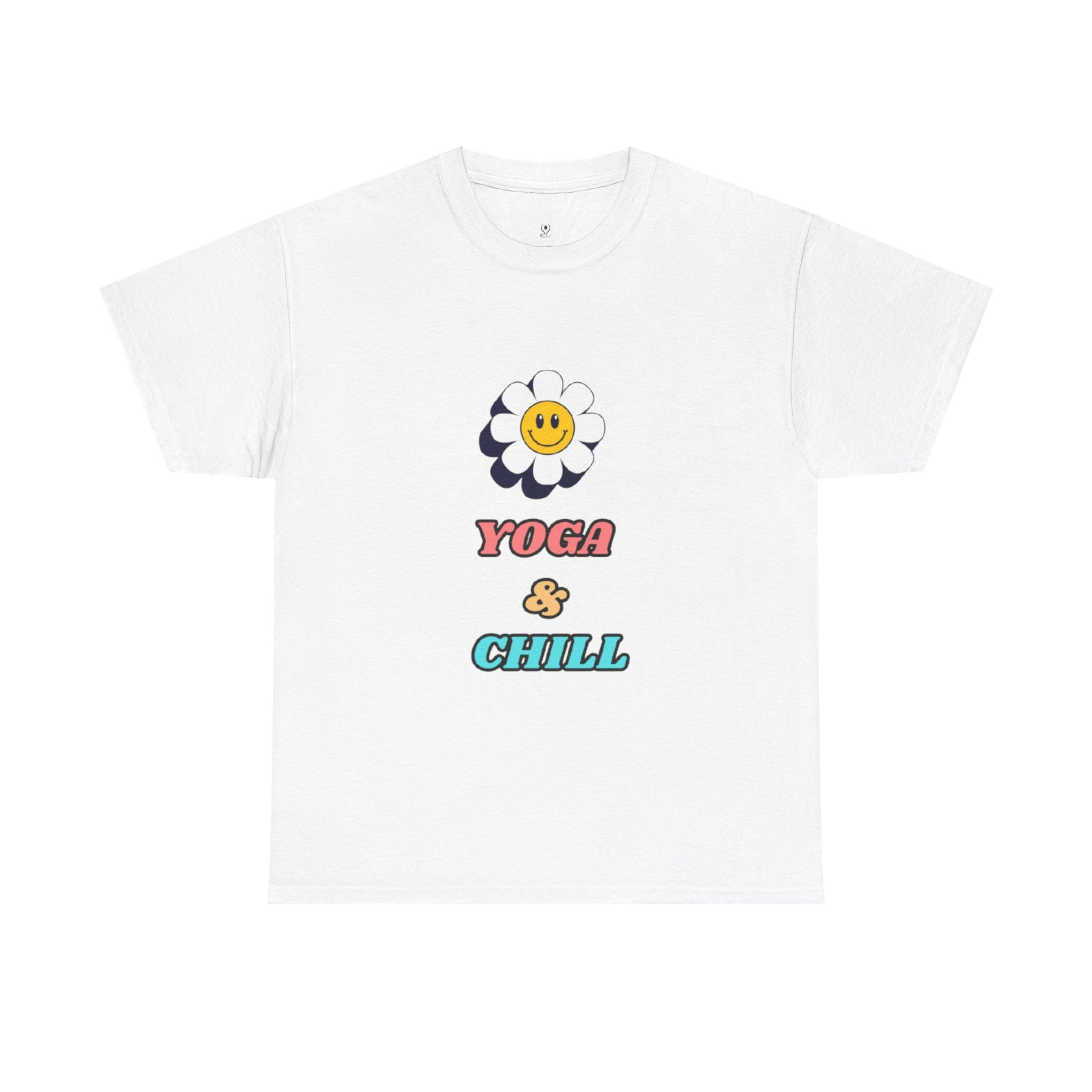 Yoga & Chill T‑Shirt — Smiley Daisy Graphic Tee for Yoga Lovers