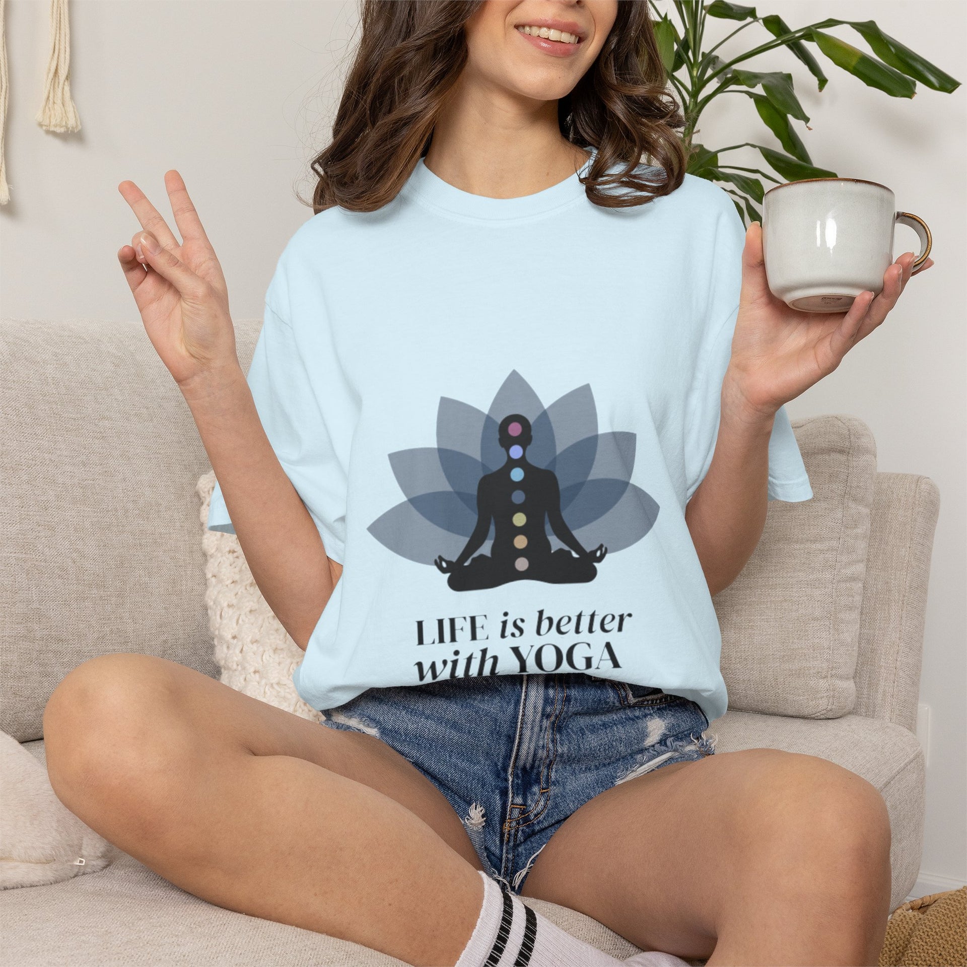 Yoga Chakra T‑Shirt — "Life Is Better With Yoga" Meditation Lotus Tee
