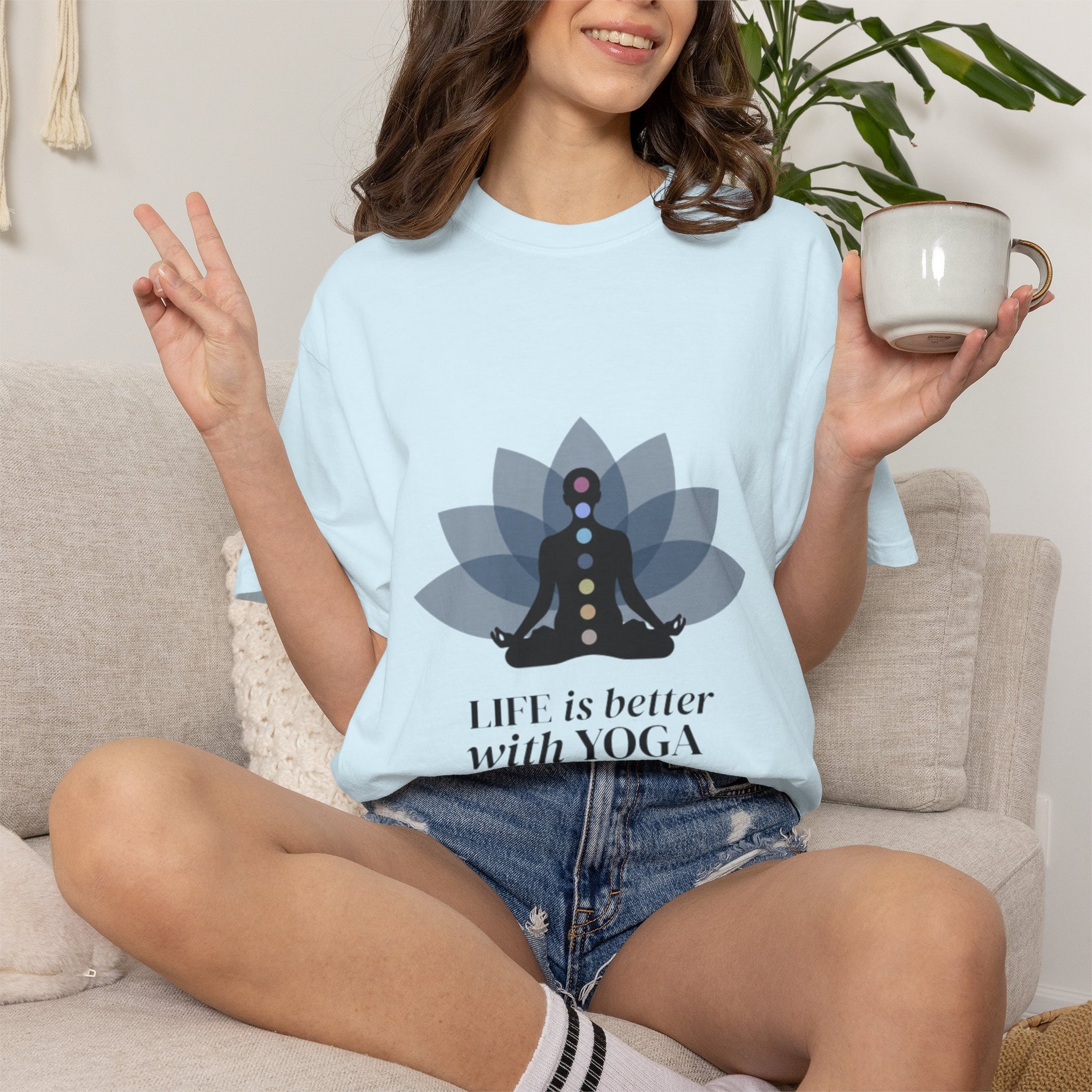 Yoga Chakra T‑Shirt — "Life Is Better With Yoga" Meditation Lotus Tee