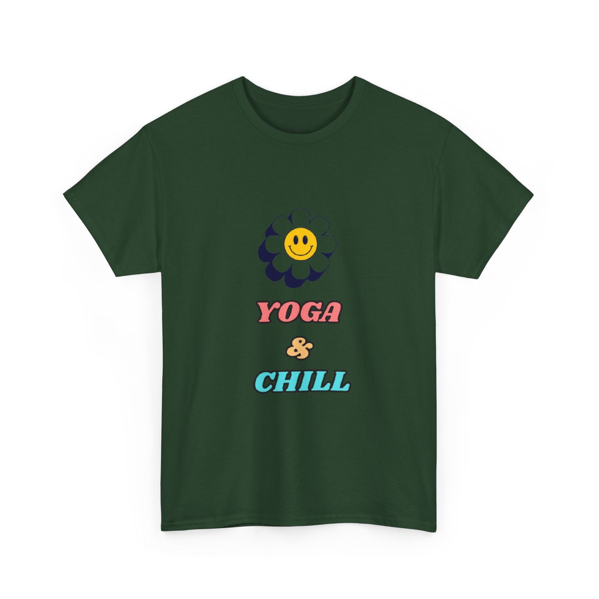 Yoga & Chill T‑Shirt — Smiley Daisy Graphic Tee for Yoga Lovers