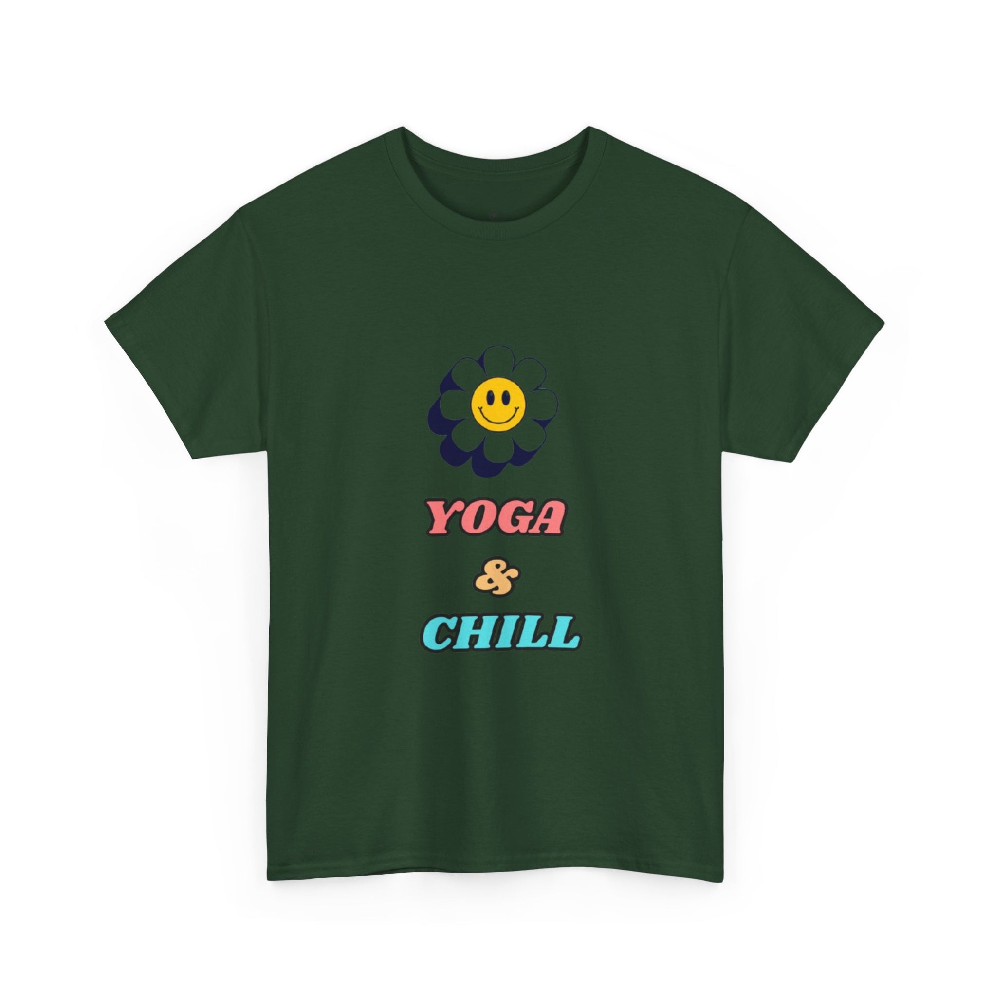 Yoga & Chill T‑Shirt — Smiley Daisy Graphic Tee for Yoga Lovers