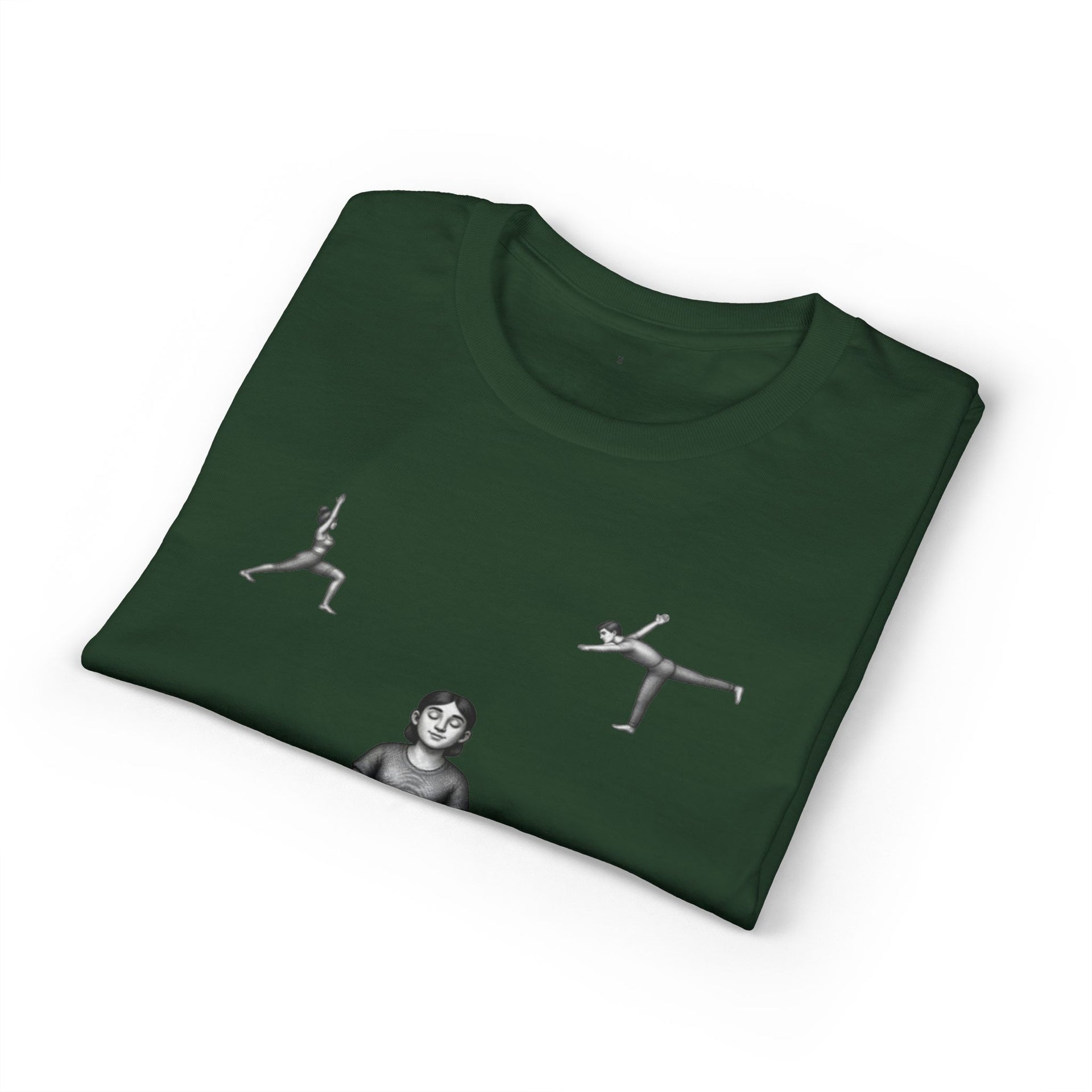 Yoga Poses T-Shirt — Meditating Figure with Asanas Graphic Tee