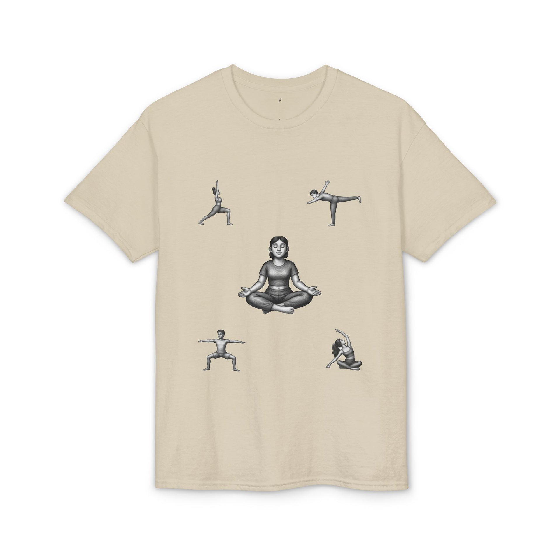 Yoga Poses T-Shirt — Meditating Figure with Asanas Graphic Tee