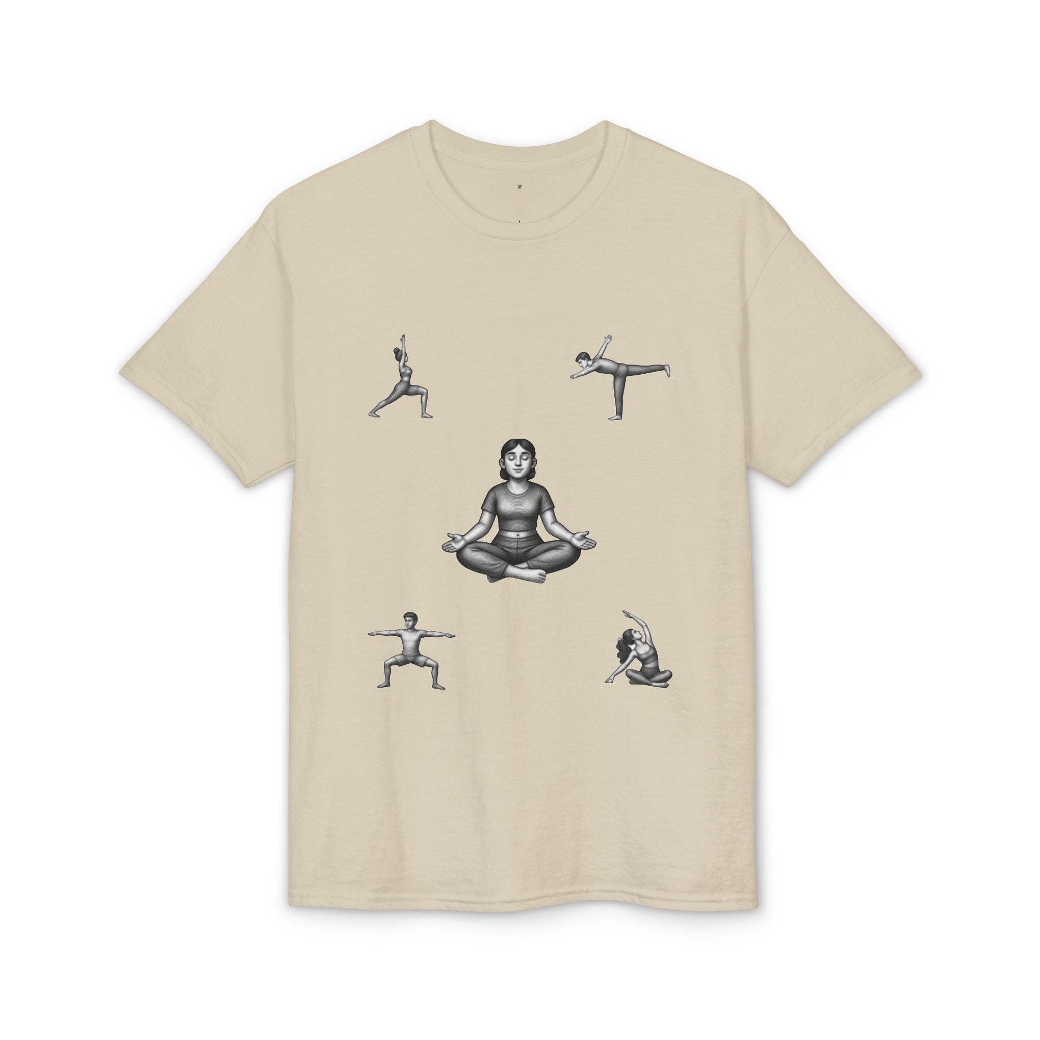 Yoga Poses T-Shirt — Meditating Figure with Asanas Graphic Tee
