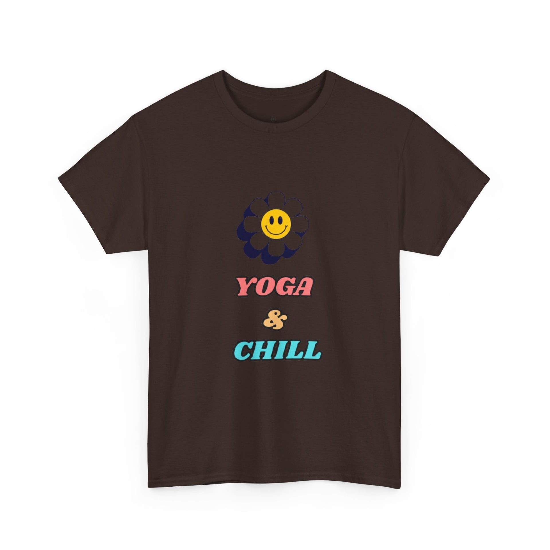 Yoga & Chill T‑Shirt — Smiley Daisy Graphic Tee for Yoga Lovers
