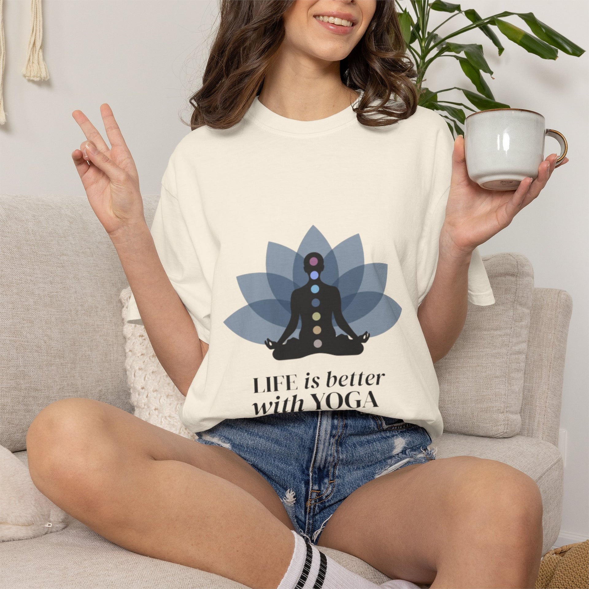 Yoga Chakra T‑Shirt — "Life Is Better With Yoga" Meditation Lotus Tee