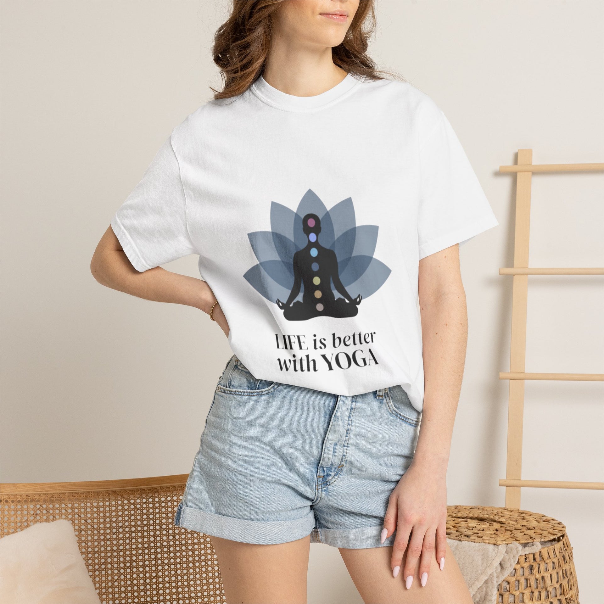 Yoga Chakra T‑Shirt — "Life Is Better With Yoga" Meditation Lotus Tee