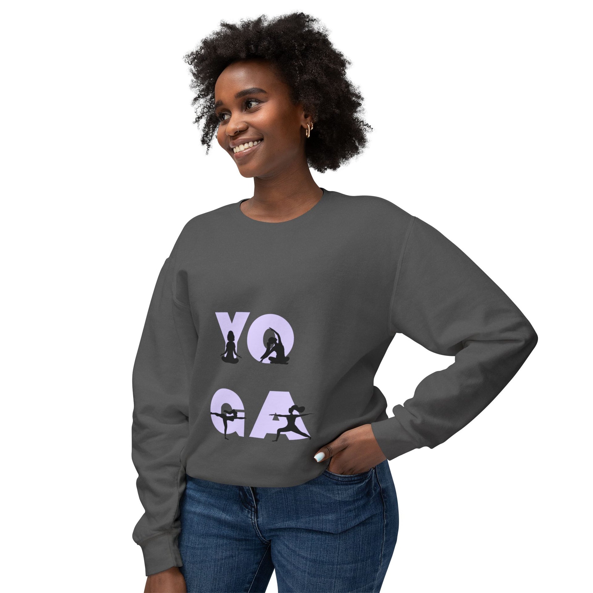 Yoga Pose Crewneck Sweatshirt — 'YOGA' Silhouette Design
