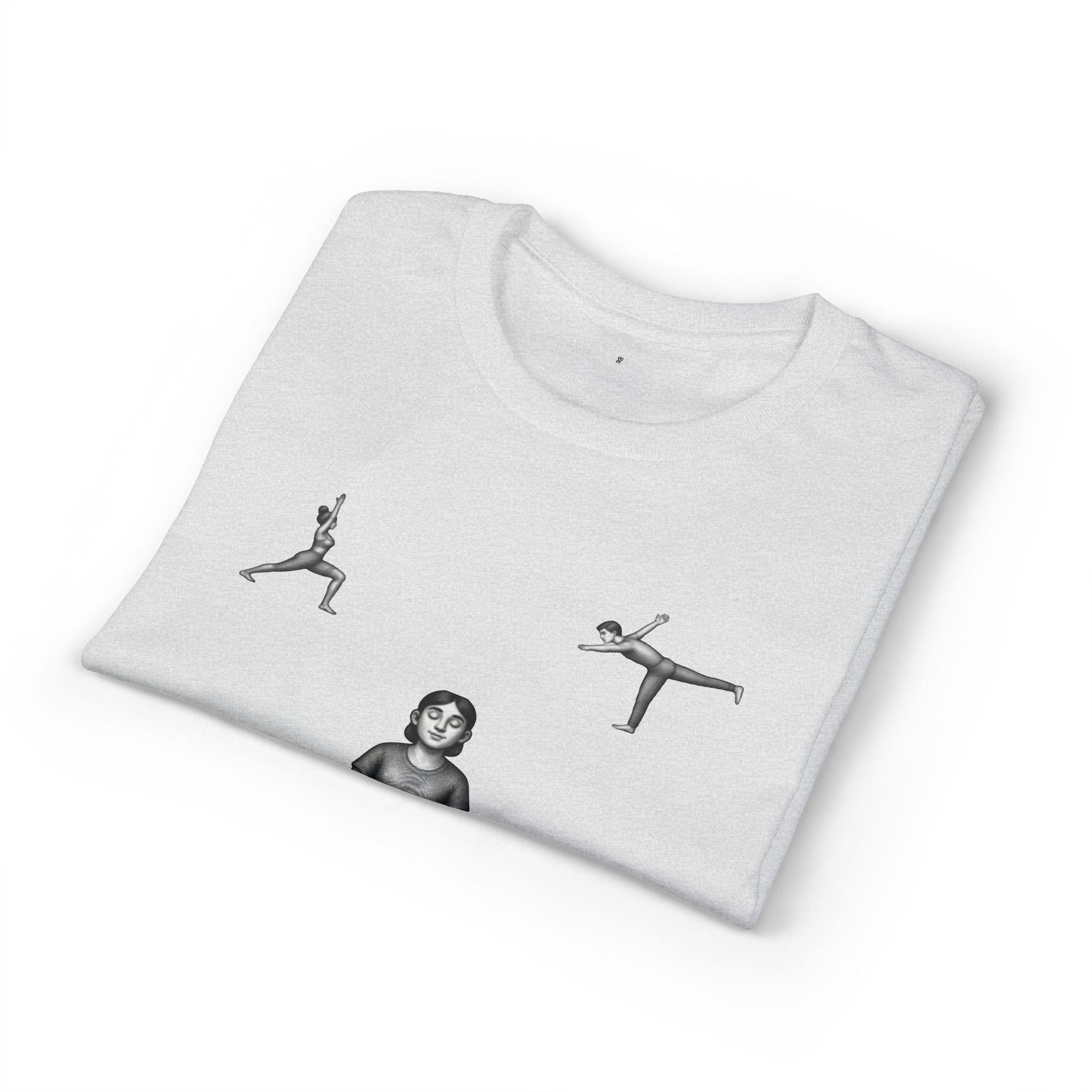 Yoga Poses T-Shirt — Meditating Figure with Asanas Graphic Tee