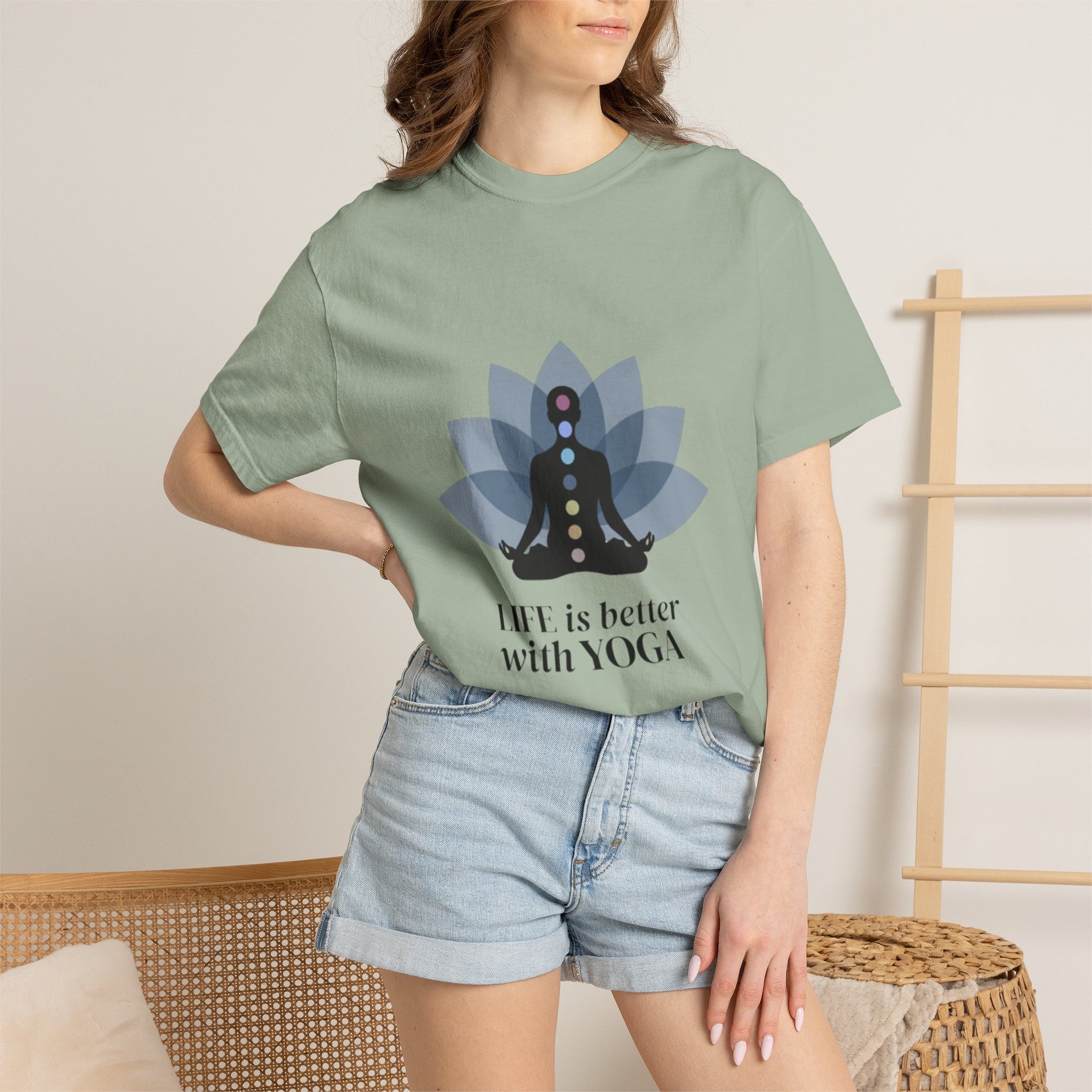 Yoga Chakra T‑Shirt — "Life Is Better With Yoga" Meditation Lotus Tee