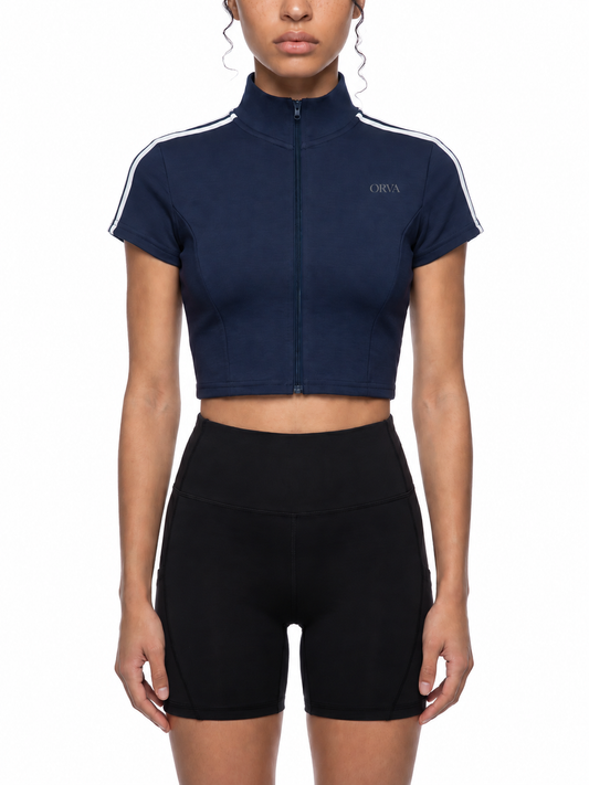 Women's Cropped Full Zip Short Sleeve T-Shirt