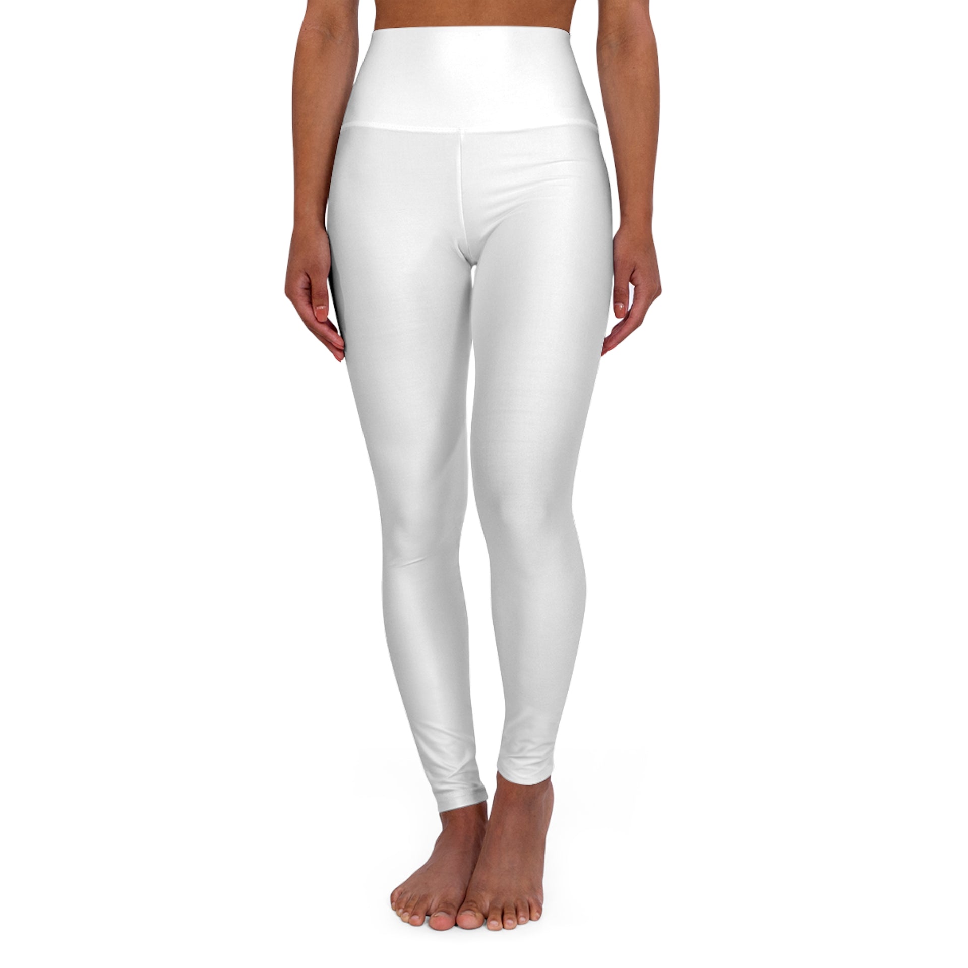 White High-Waisted Yoga Leggings – Minimal Lotus Back Print, Activewear for Yoga & Pilates