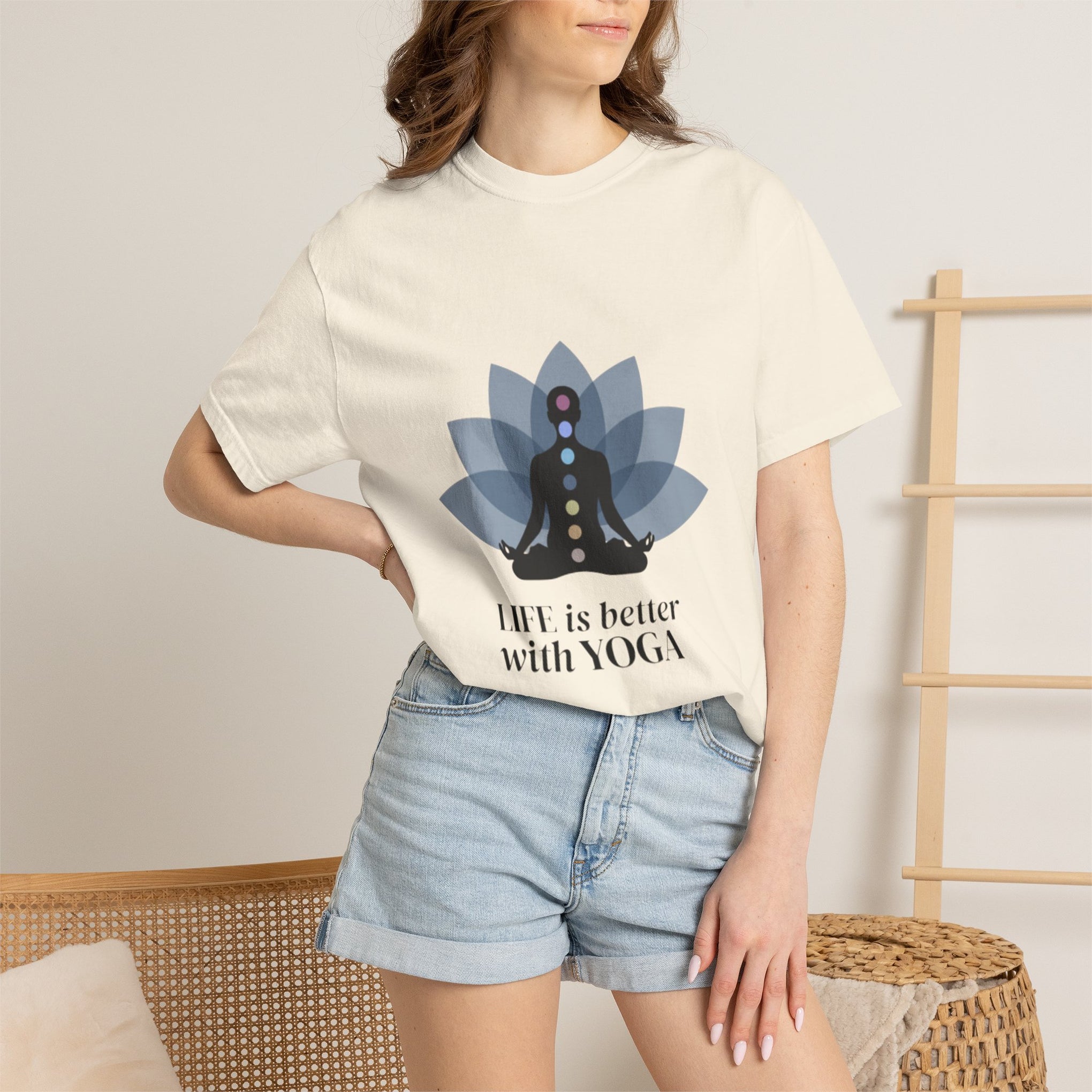 Yoga Chakra T‑Shirt — "Life Is Better With Yoga" Meditation Lotus Tee