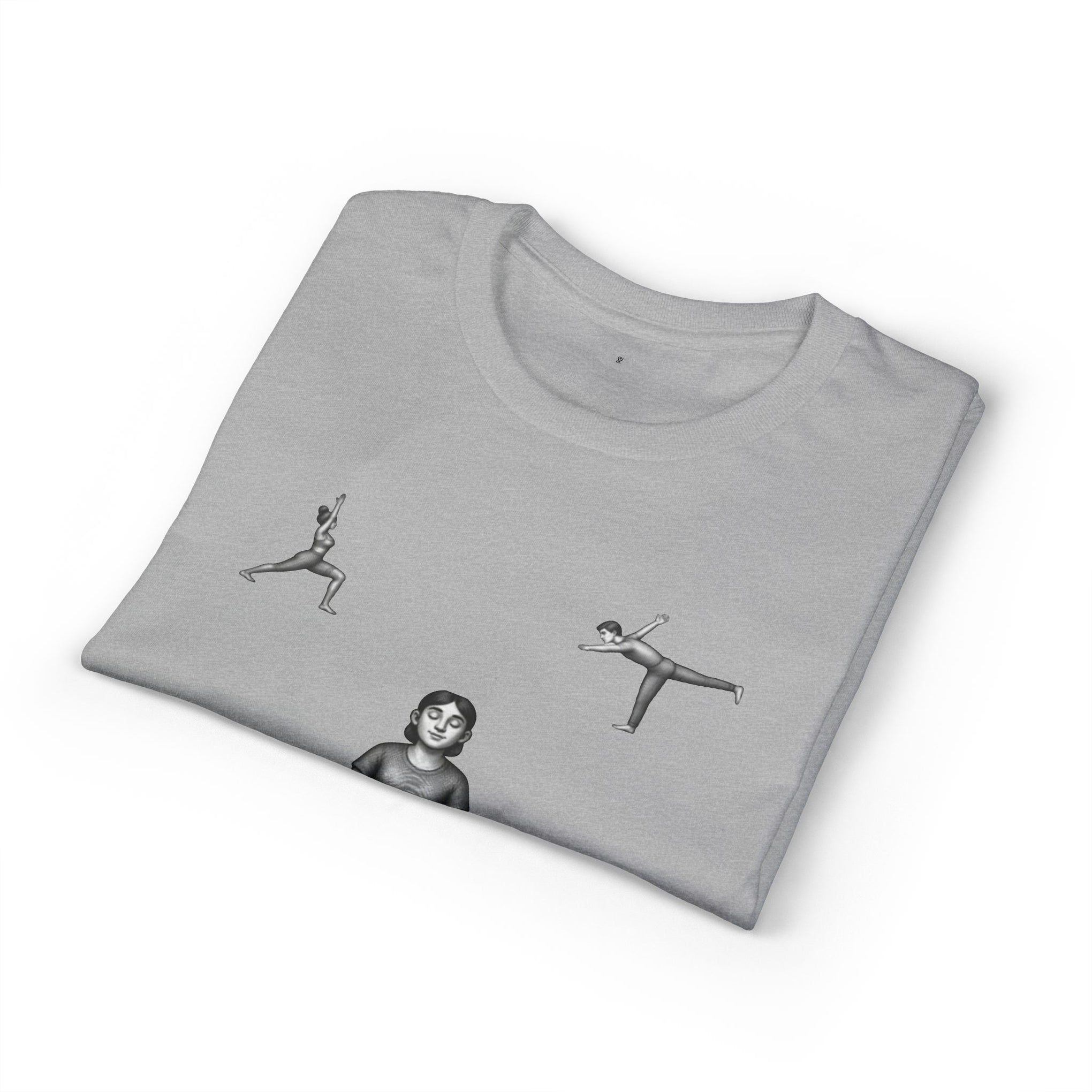 Yoga Poses T-Shirt — Meditating Figure with Asanas Graphic Tee