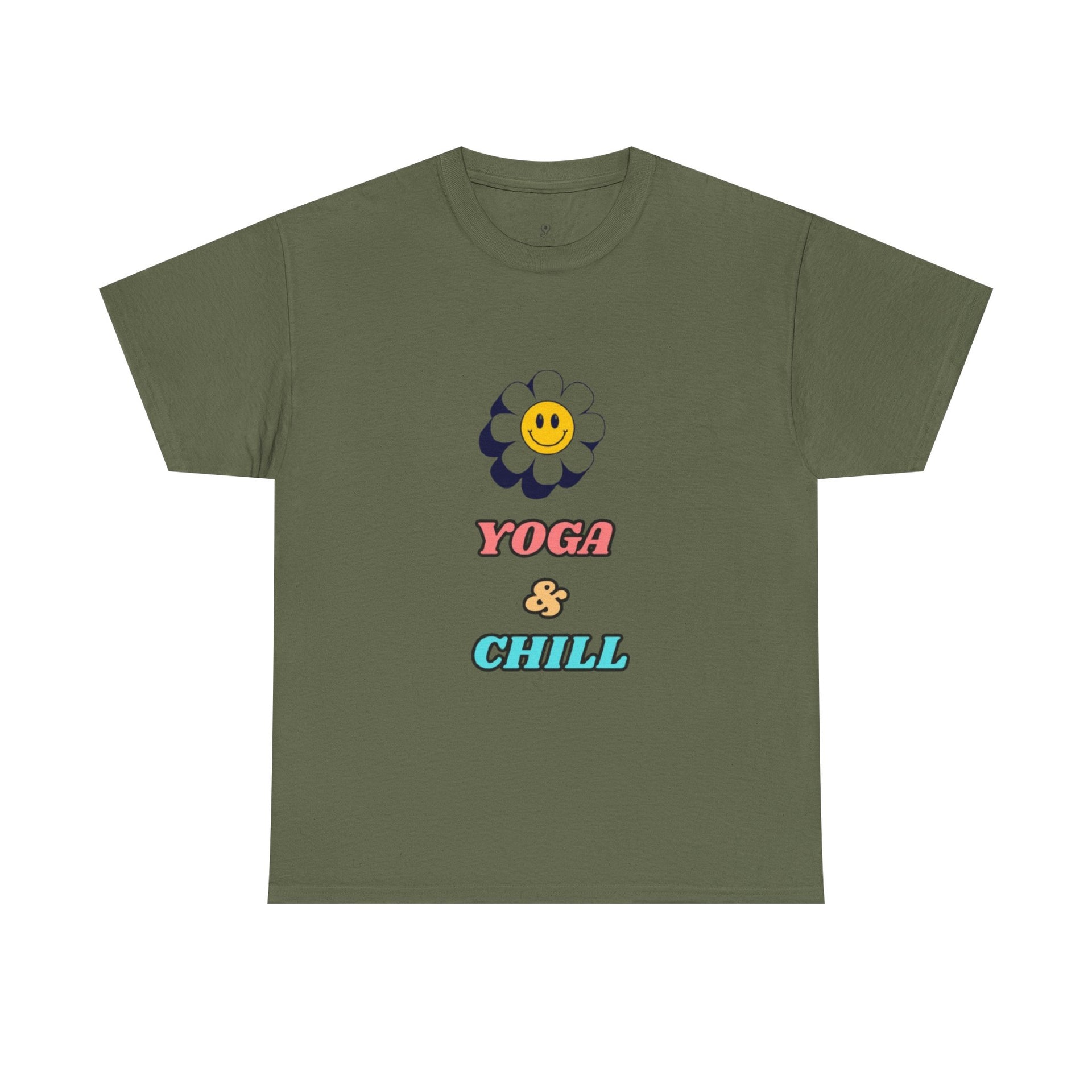 Yoga & Chill T‑Shirt — Smiley Daisy Graphic Tee for Yoga Lovers