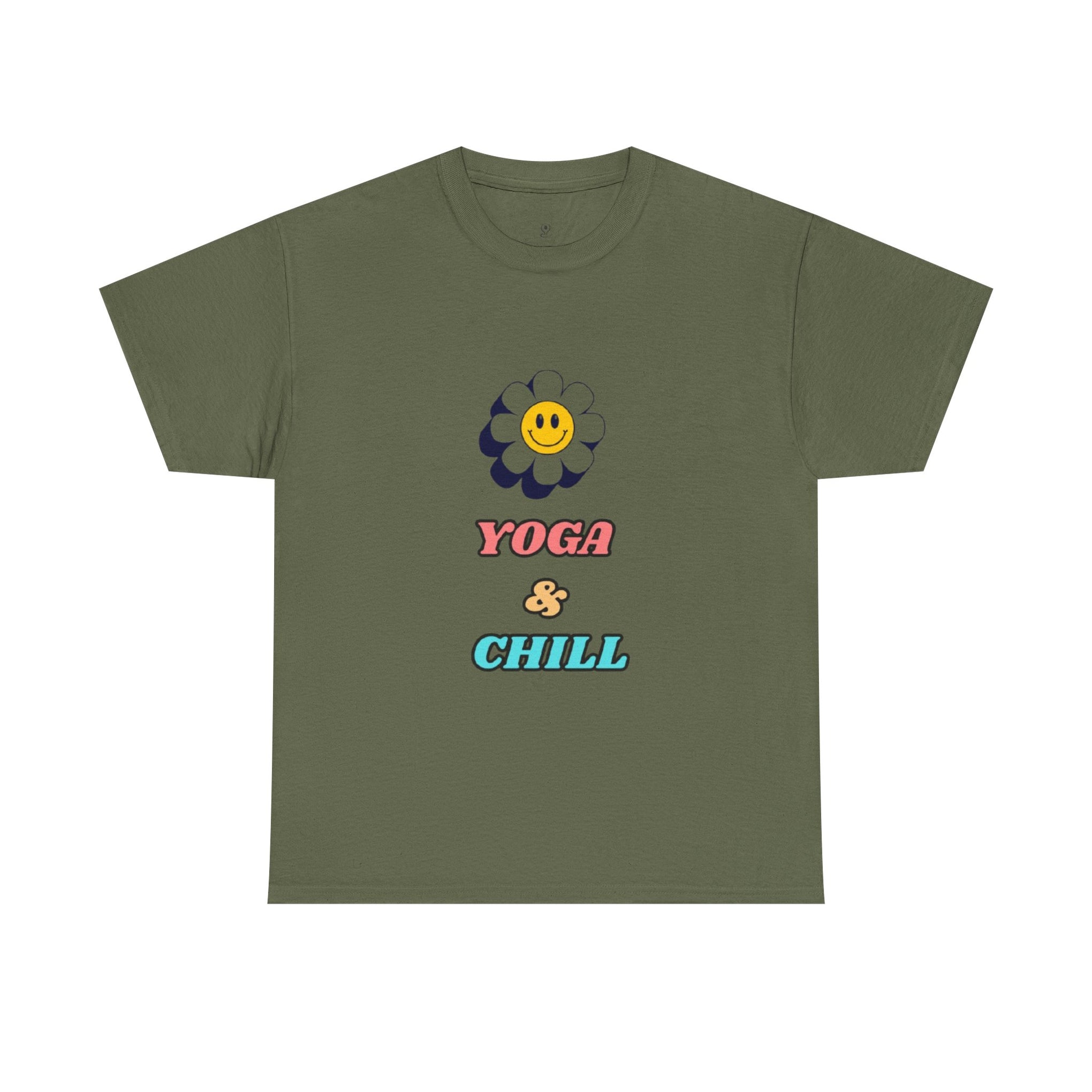Yoga & Chill T‑Shirt — Smiley Daisy Graphic Tee for Yoga Lovers